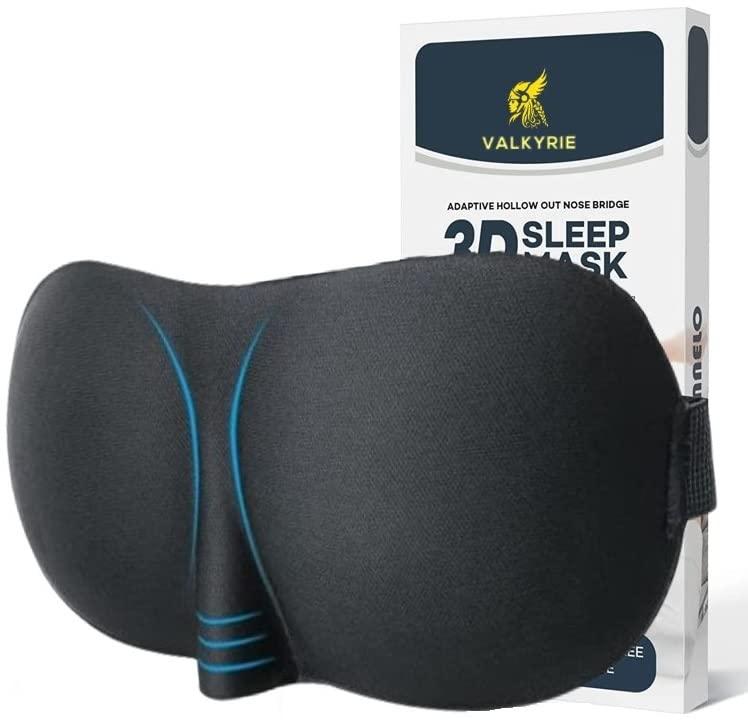 VALKYRIE VALKYRIE Sleep Eye Mask, 3D Contoured 100% Blackout Eye Mask, Sleep Mask with Adjustable Strap, Soft and Comfortable Night Blindfold for Women Men, Shift Work, Travel, Black ,Polyester