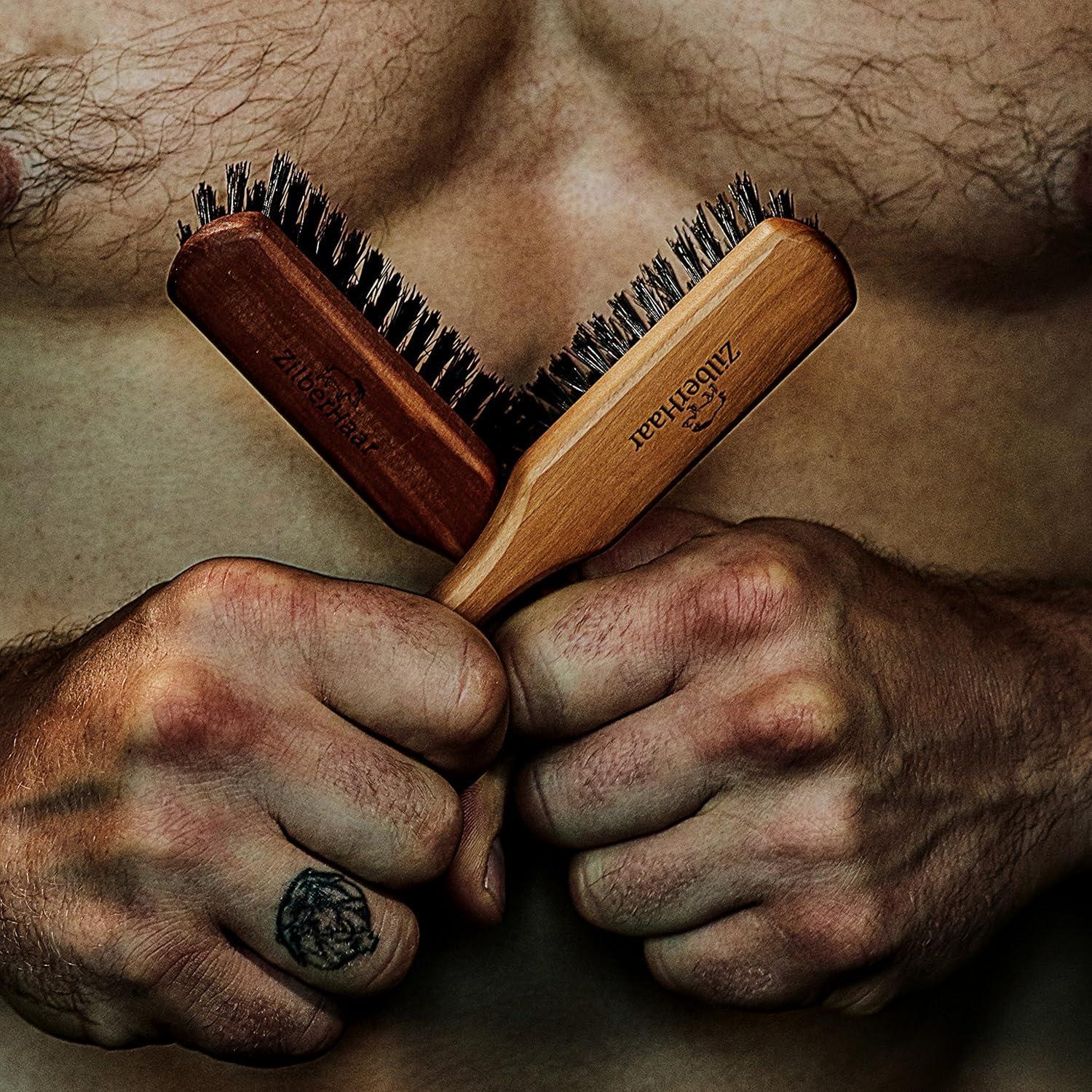 ZilberHaar ZilberHaar Beard Brush (Soft Bristles) | 100% Boar Bristle & German Pearwood | Works With All Beard Balms & Oils | Made in Germany