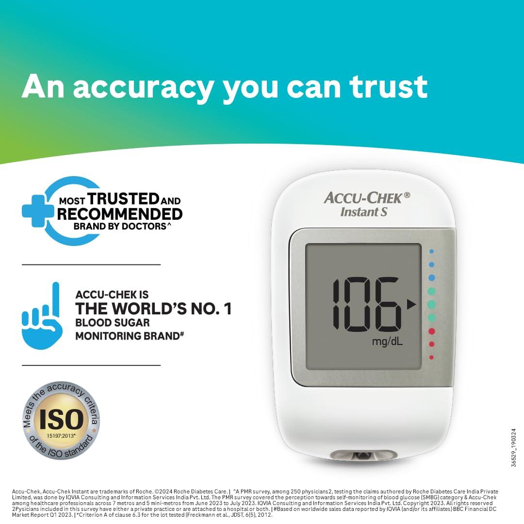 Accu-Chek Accu-Chek Instant S Blood Glucose Glucometer Kit with Vial of 10 Strips, 10 Lancets and a Lancing Device Free for Accurate Blood Sugar Testing
