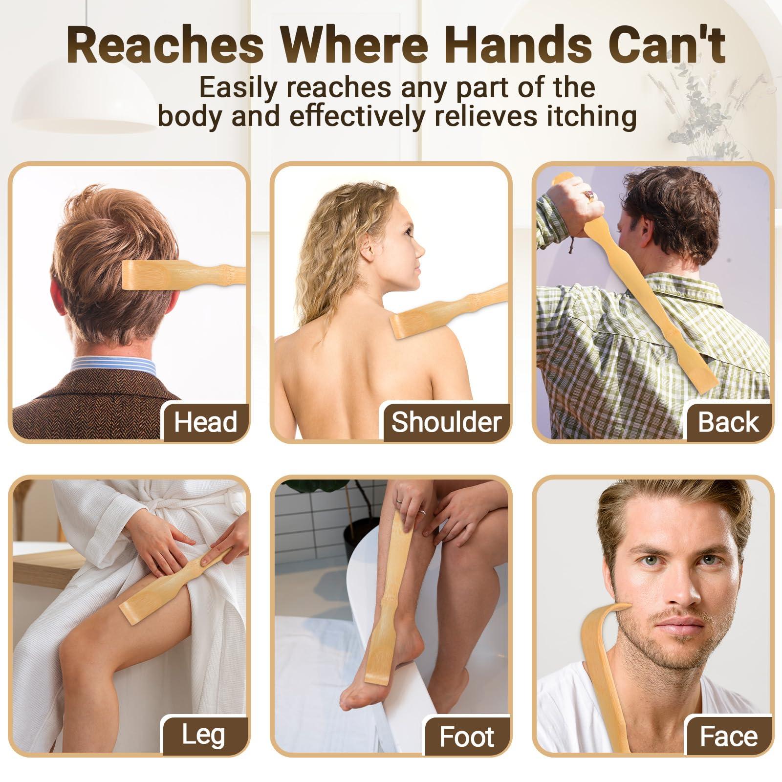 Renook RENOOK Bamboo Back Scratchers, 3 Pieces Thicken Extended Wooden Personal Massager for Women and Men,17'', Provide Instant Relief from Itching, Good Practical and Novel Gifts
