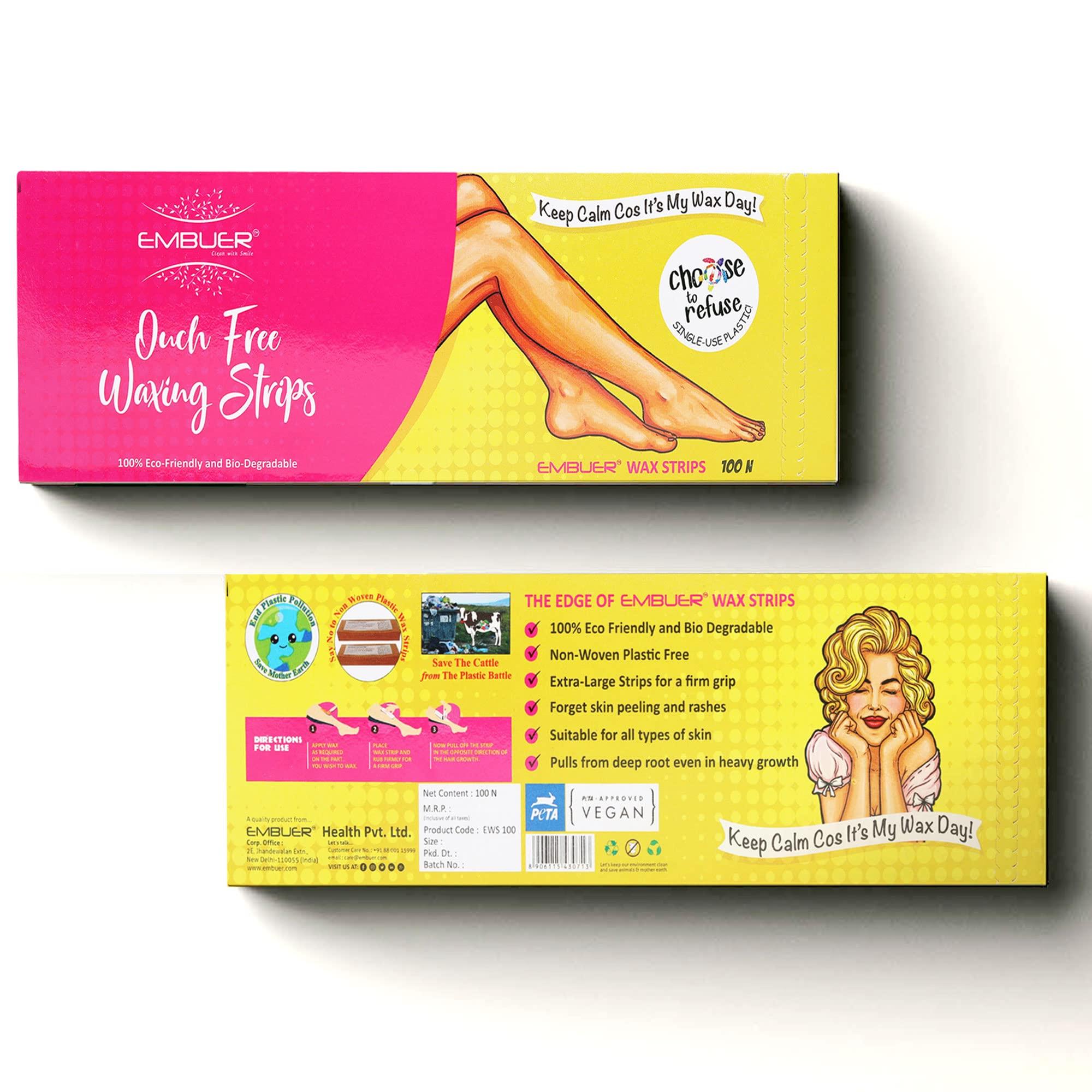 Embuer Embuer Non-woven Eco-Friendly Hair Removal Body Wax Strips All Skin Type -for Face Legs Arms, Underarms Facial Eyebrows Neck Bikini Line and Back (PACK OF 3)