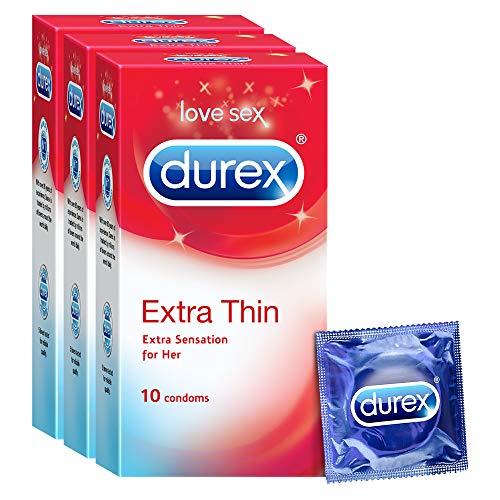 Durex Durex Mutual Climax Condoms for Men & Women - 10 Count | Extra Dotted and Ribbed for Pleasure & Extra Thin Condoms for Men - 10 Count (Pack of 3) | Suitable for use with lubes & toys
