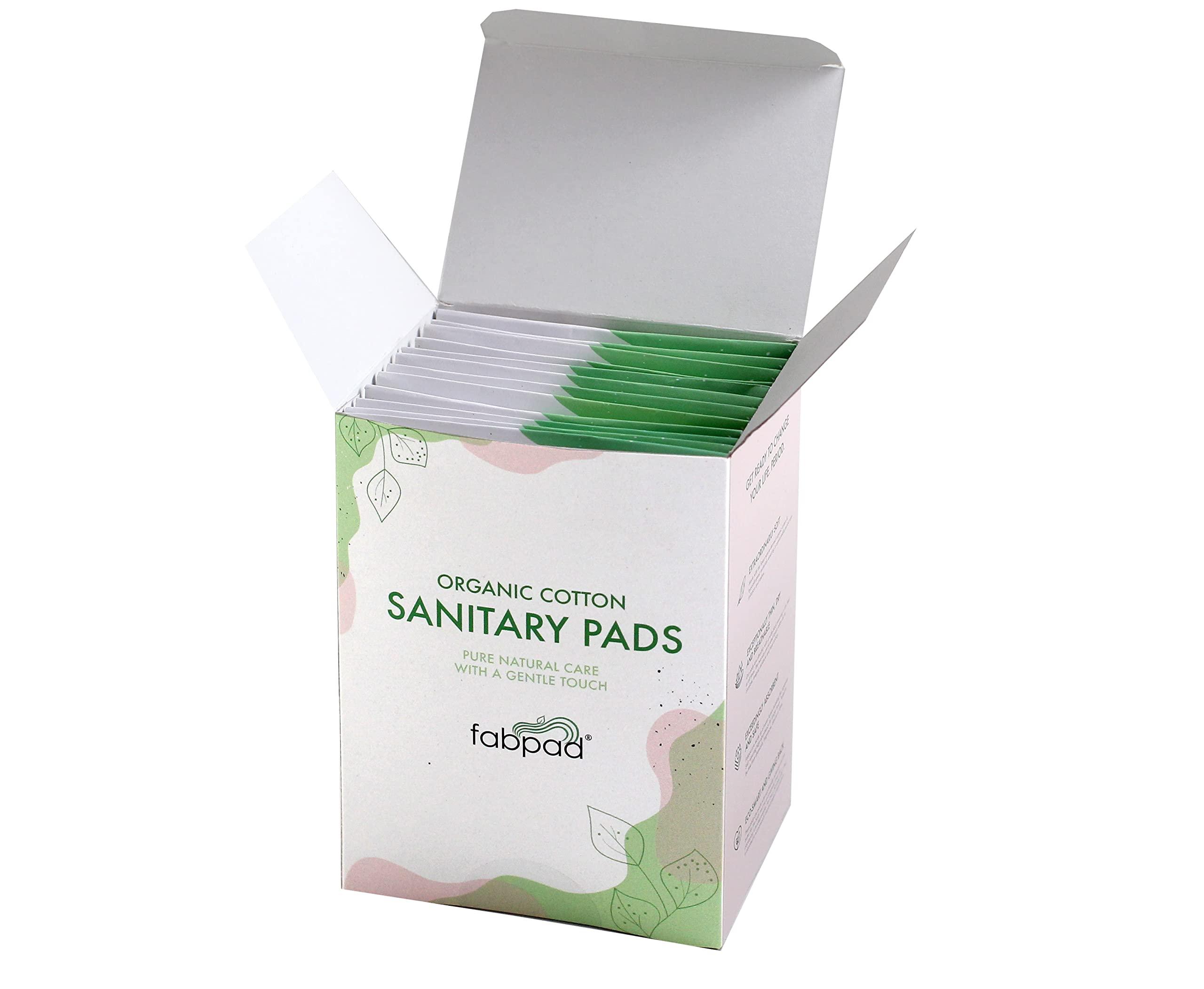 FabPad FabPad Organic Cotton Ultra Thin Rash Free Biodegradable Eco-Friendly Sanitary Pads Period Napkins with Disposable Cover (Medium Flow, Pack of 12)