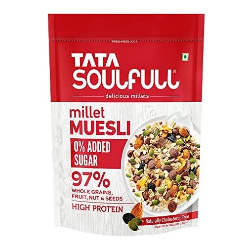 Soulfull Tata SoulfullFruits, Nuts & Seeds Millet Muesli, Contains Flax, Pumpkin & Chia Seeds, 500g & Tata Soulfull 0% Added Sugar Millet Muesli, High Protein, Rich in Fibre, 500g