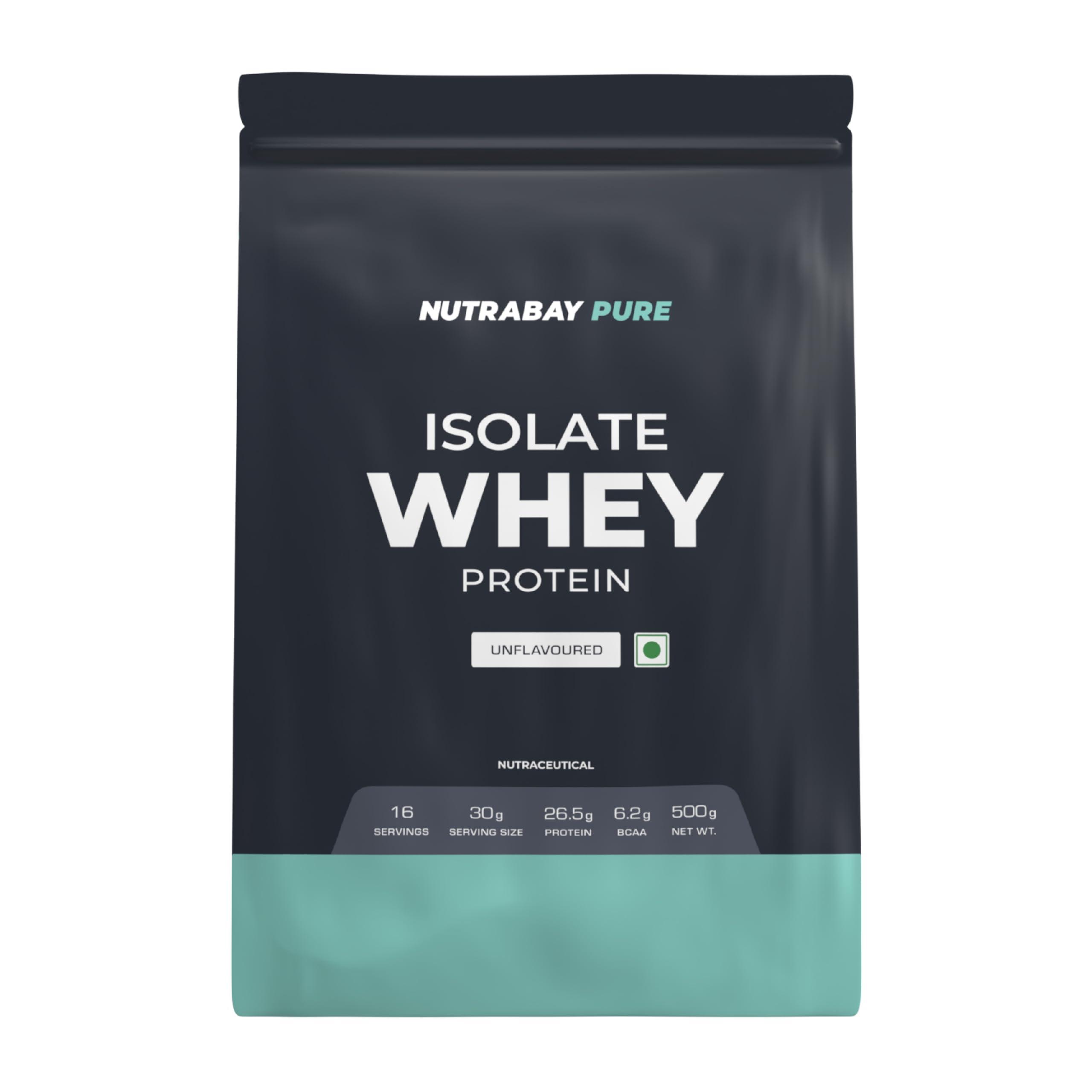 Nutrabay Nutrabay Pure Whey Protein Isolate Powder - 500g, Unflavored | 26.5g Protein, 6.2g BCAA | NABL Lab Tested | Muscle Growth & Recovery | 100% Raw Whey Isolate | For Men & Women
