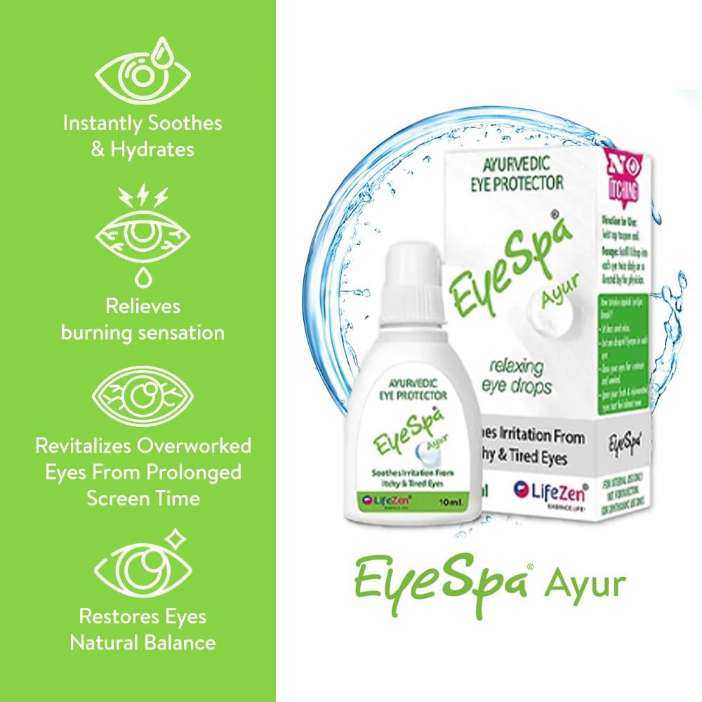 Eyespa EyeSpa Ayur - Ayurvedic Eye Drop, Relieves dryness,redness,itching,Cooling daily-use Triphala, Rose water, bhringaraj, honey (Pack of 1) -10 ML
