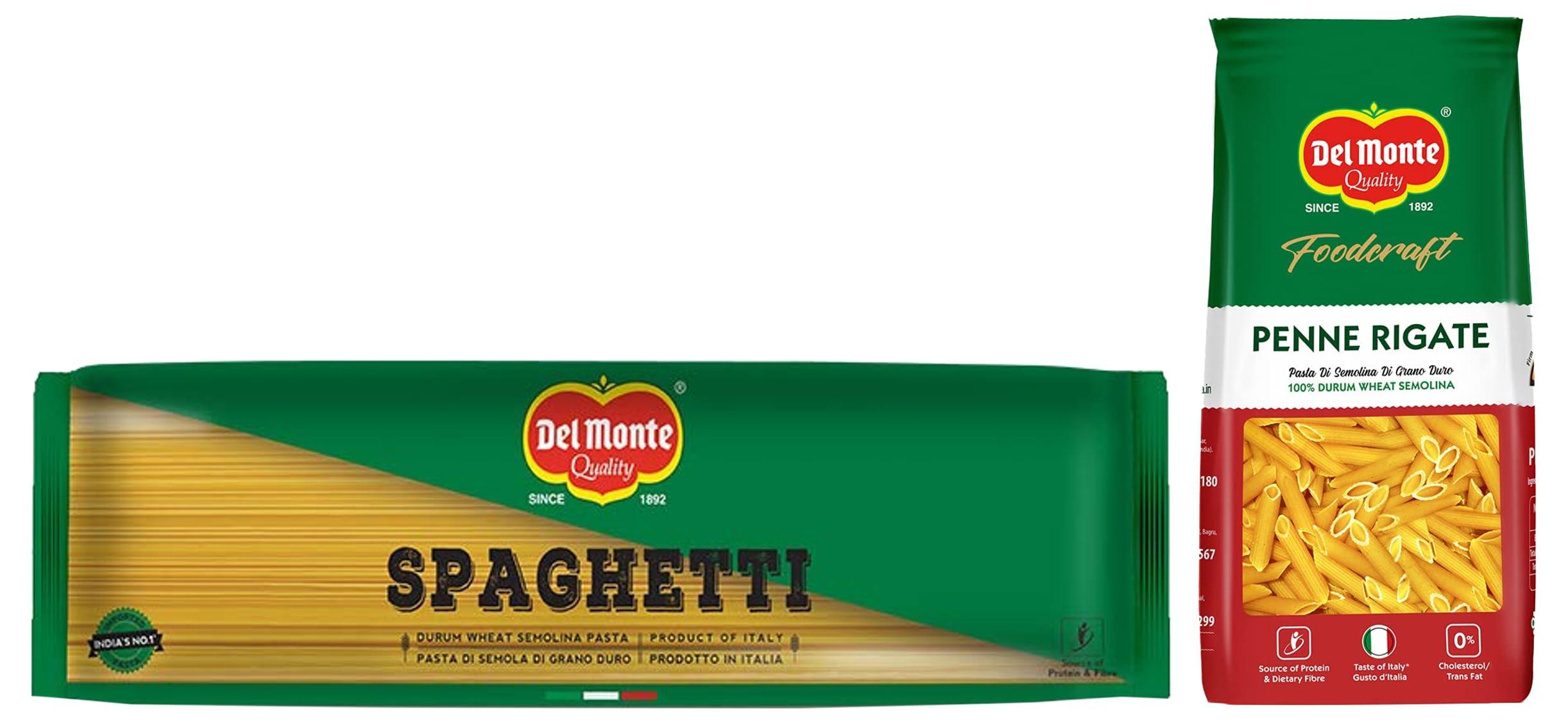 Del Monte Del Monte FoodCraft Penne Pasta, 100% Durum Wheat Semolina, 1kg & Del Monte Spaghetti Pasta (Imported), 500 grams, No Artificial Flavours