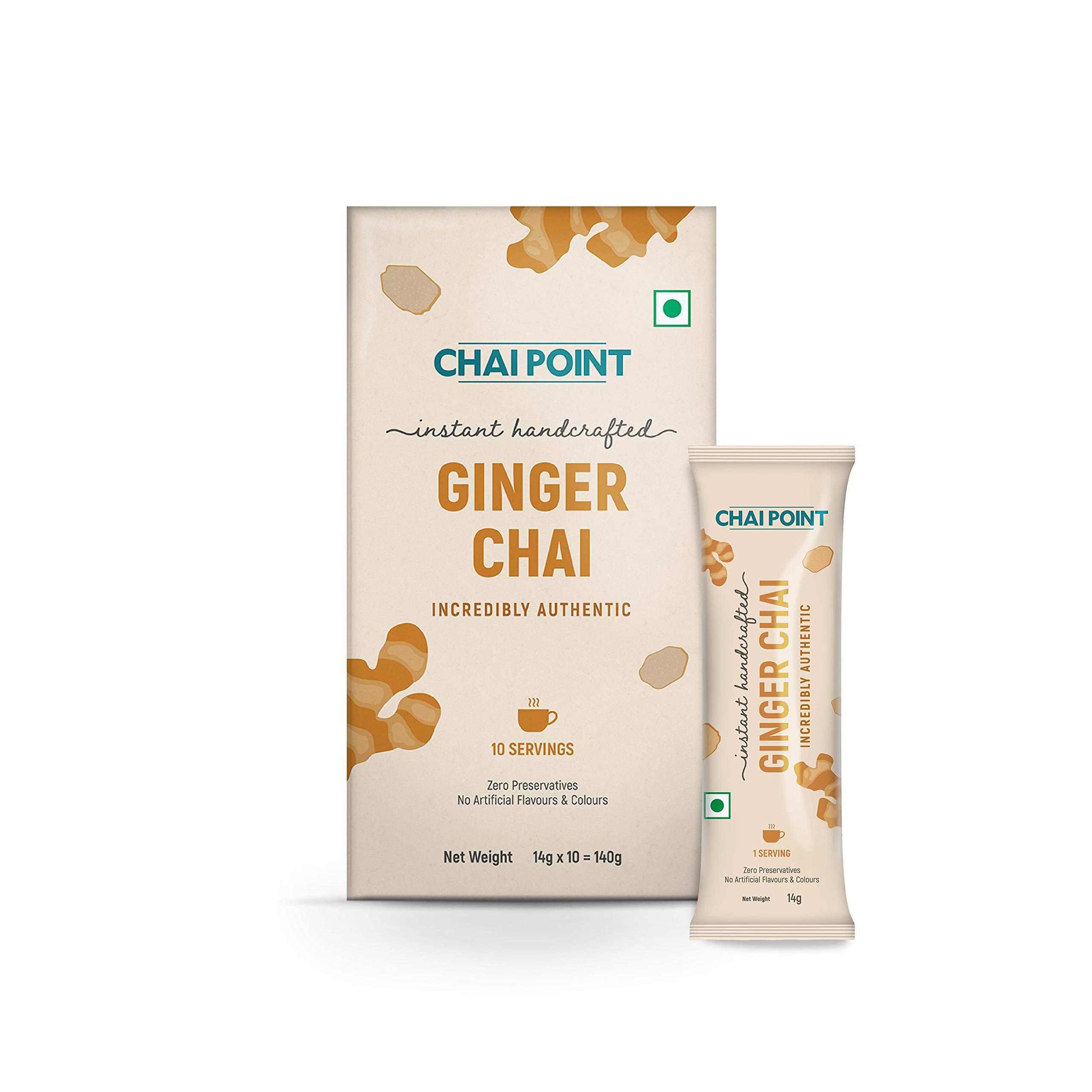 CHAI POINT CHAI POINT Instant Tea | Incredibly Authentic | Ginger Flavoured Tea | 10 Sachets | Adhrak Chai | Instant Tea Premix | Tea Ginger Mix (Pack of 1)