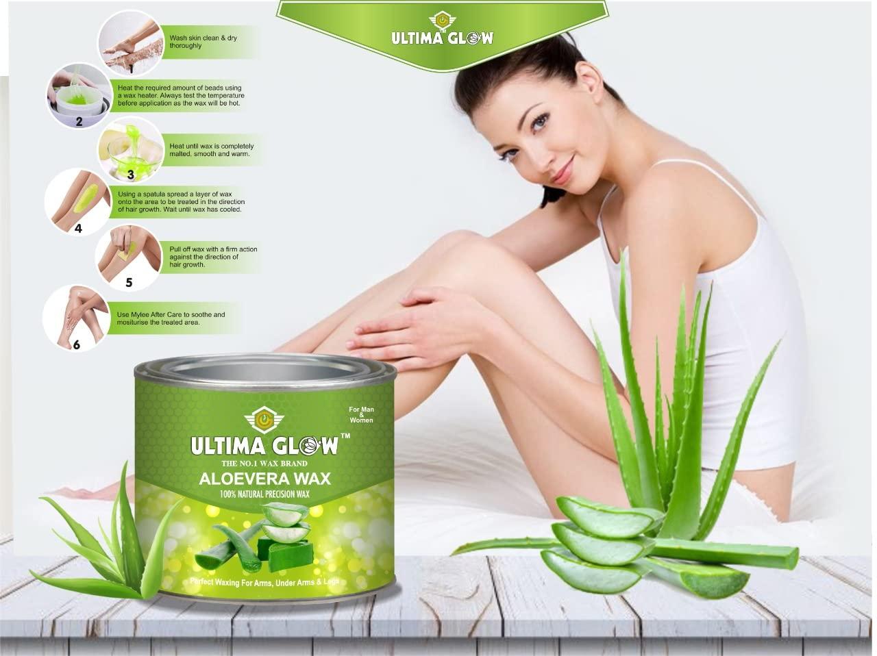 ULTIMA GLOW ULTIMA GLOW aloe Vera strip and stick wax 600 gram wax for all skin wax full body wax Tan Removal, unisex adult