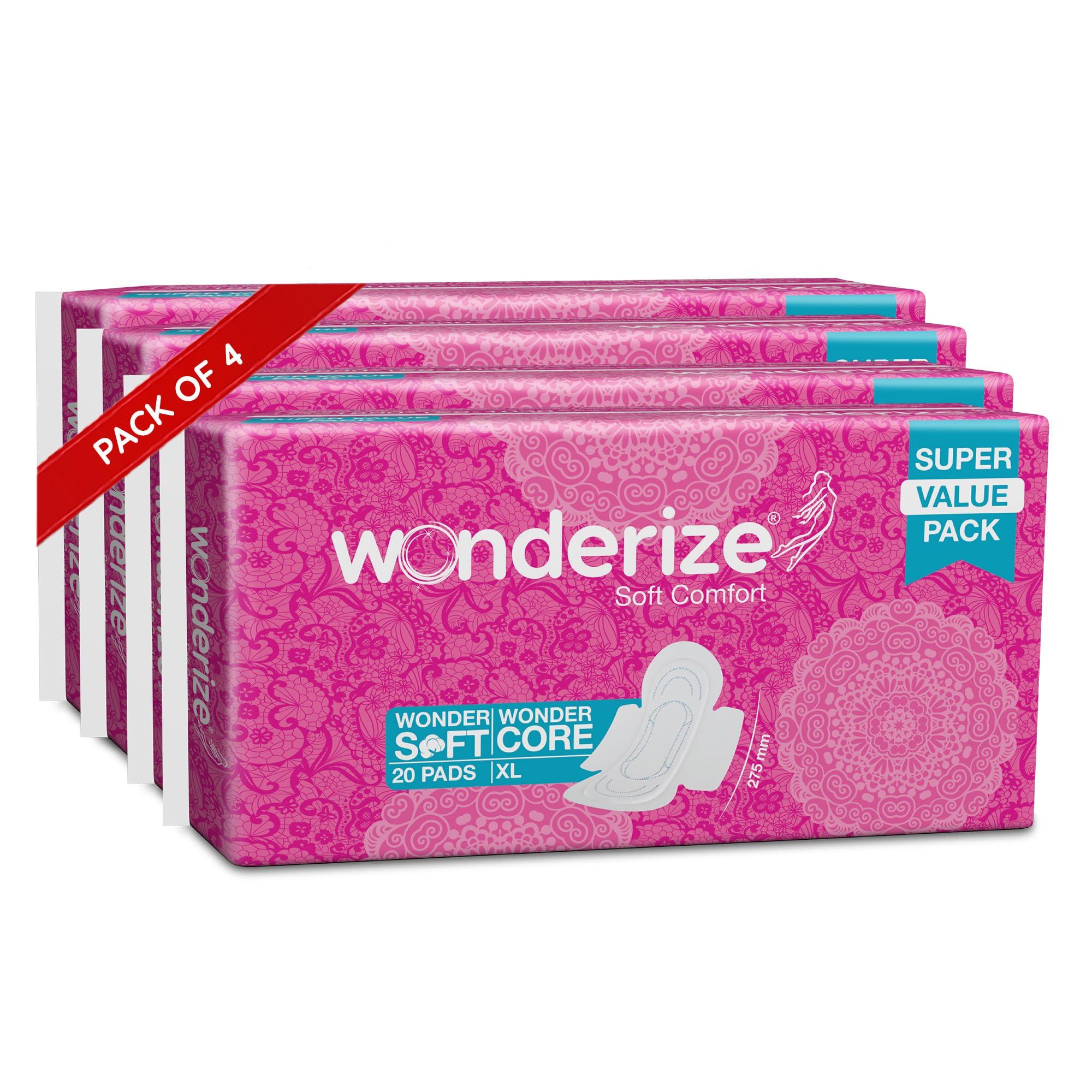 Wonderize Wonderize Soft Comfort Extra-Large Sanitary Napkin 80 Pads With Disposable Pouch Sanitary Pad - (Pack of 4)