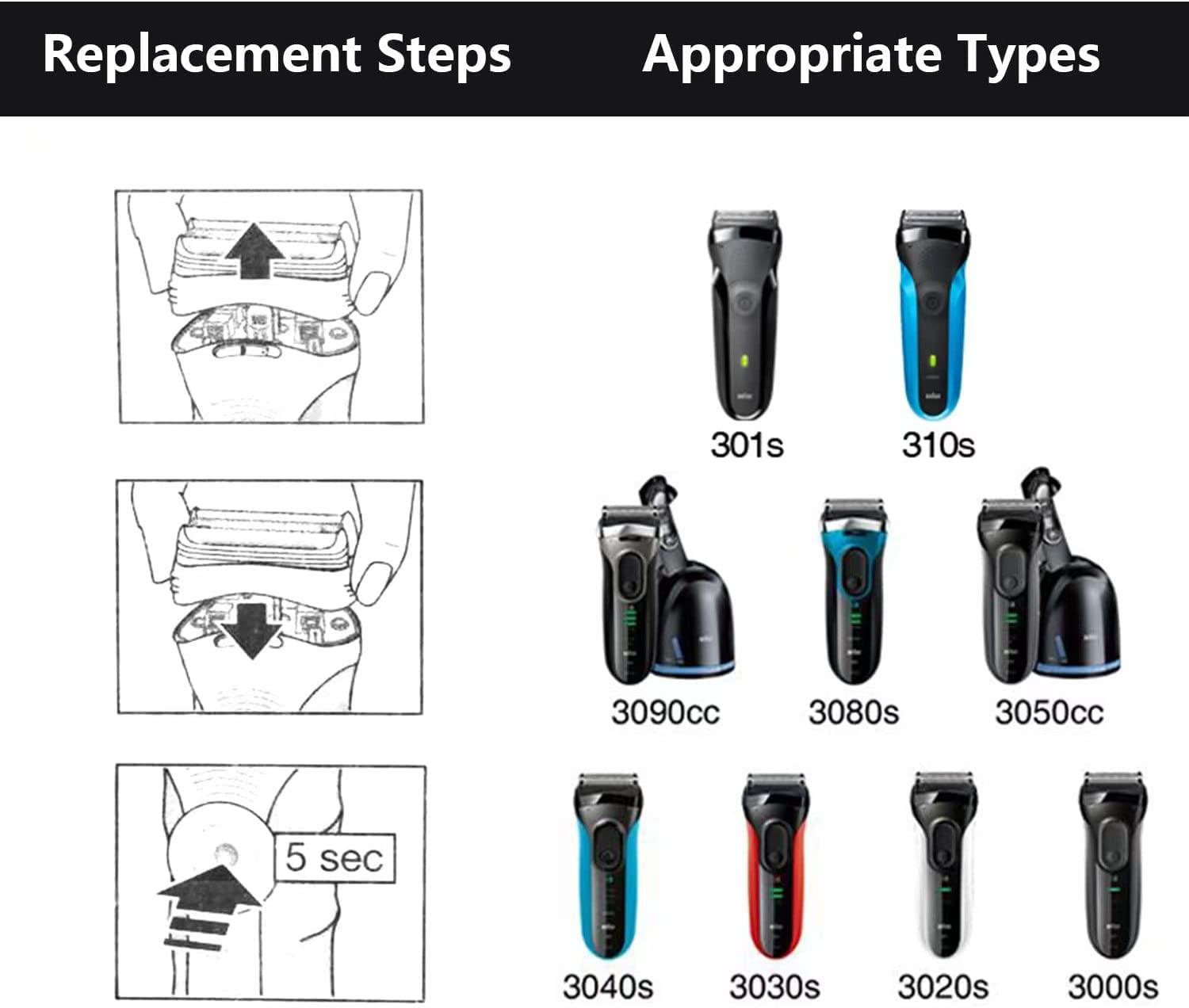 YIQAN YIQAN 32B S3 Replacement Shaver Heads Part Accessories for Braun Series 3 Shaving Razor Replacement Head, Shaving Head for 3010s 320 330 340 370cc 3090cc 350cc-4 390cc-4 3000s 3040s 3050cc (1Q)