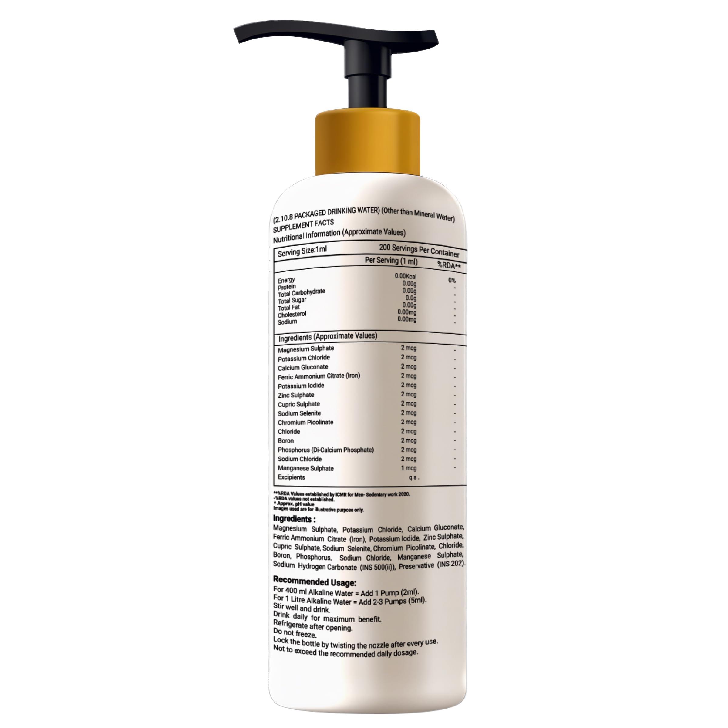 OSOAA OSOAA Ph-Life Vegetarian Alkaline Mineral Water Drops (200Ml)|Makes 40L Alkaline Water|8.2+ Ph Booster Drops For Ro Water|14 Minerals,0 Calorie|Drinking Water Enhancer Liquid