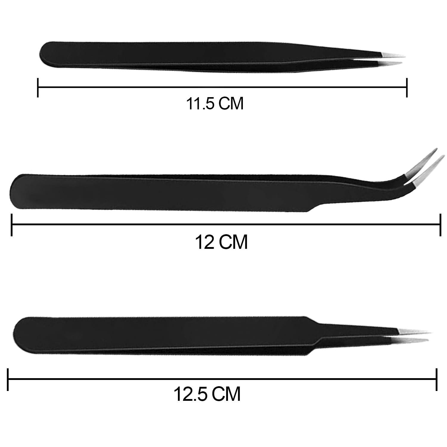 MADHYA MADHYA Tweezers for Ingrown Hair Removal, Surgical Grade Medical Tweezers with Sharp Needle Nose Point Tips Ideal Pointed Tweezers for Splinters & Tick Removal, Black, Pack of 6