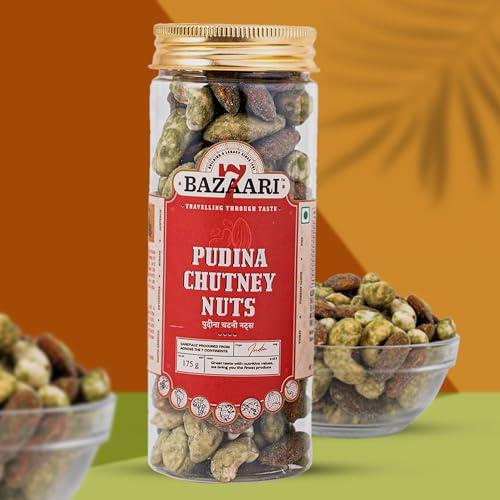 7 BAZAARI 7 BAZAARI Pudina Chutney Roasted Trail Mix 175g - Blend of Almonds, Cashews, Peanuts | No Oil Added | Healthy & Tasty Nuts and Dry Fruits, Crunchy Snack, Gluten-Free