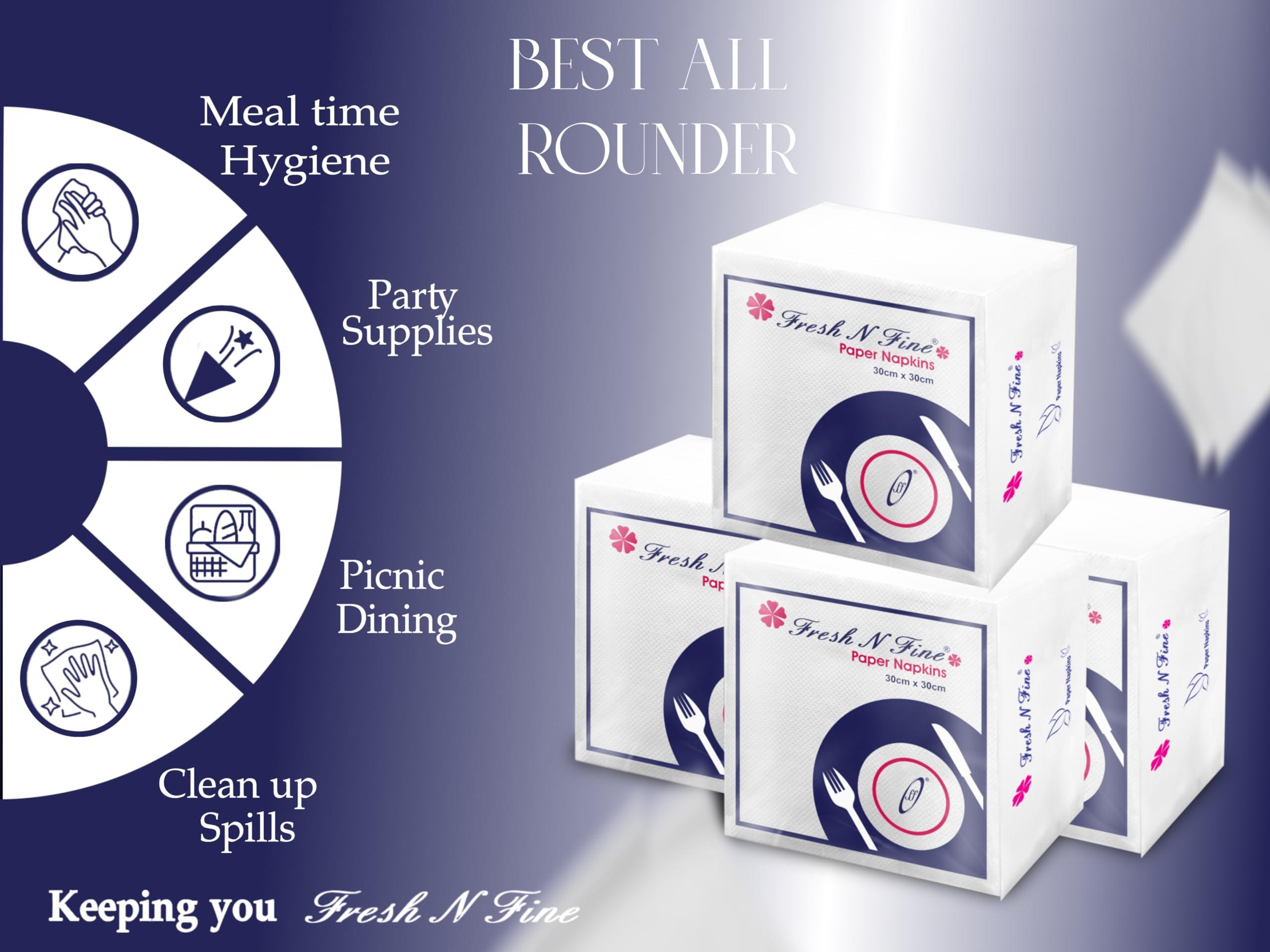 FRESH N FINE Fresh N Fine Paper Napkins Valued Pack -1 Ply, 600 Pulls - Hand Tissue Papers | Tissue Napkin | Napkin Paper 30cm x 30cm, Pack of 6 (100 Pulls Per Pack)