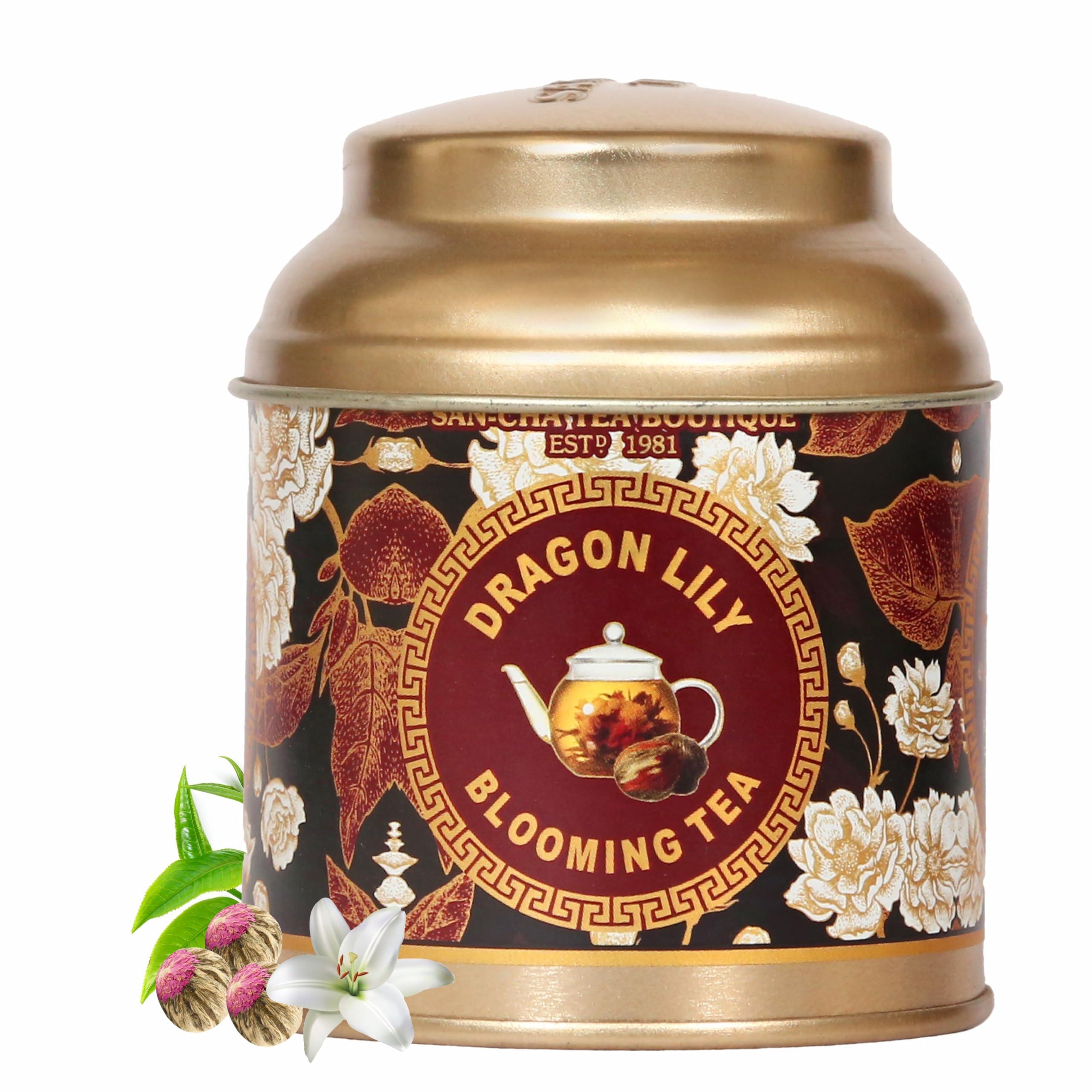 SAN-CHA SAN-CHA Tea Boutique, Dragon Lily Blooming Tea, Flowering Tea, Ornamental Tea, Hand Woven, Osmanthus & Lily Flower Tea, Blooming Tea Flower, Green Tea, 190 Gram