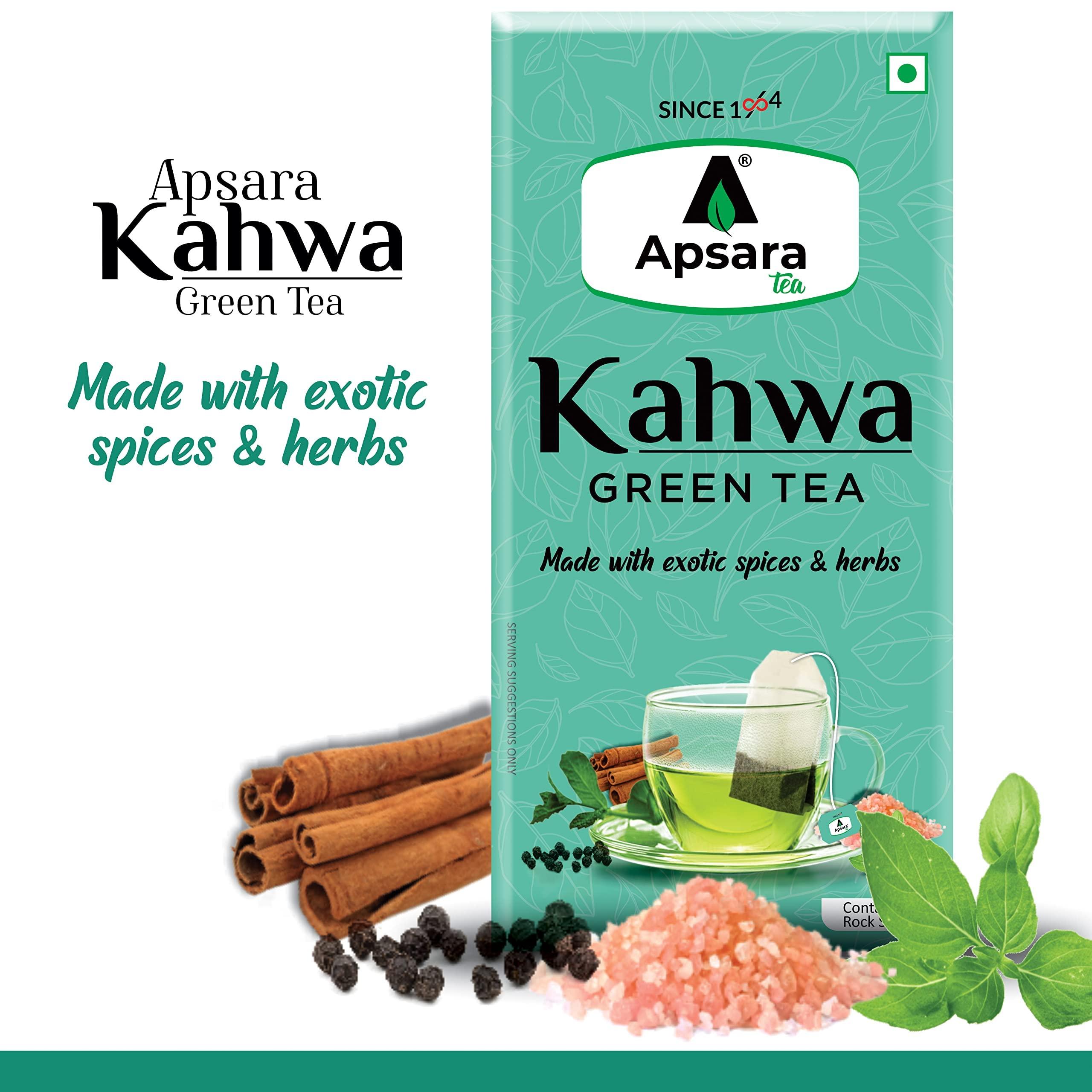 APSARA APSARA Detoxifying Kahwa Green Tea - 100 Tea Bags, Spiced Kashmiri Desi Kahwa Green Tea, Immunity Booster, Blended with Rock Salt, Tulsi, Cardamom, Cinnamon, Black Pepper, Ashwagandha Tea