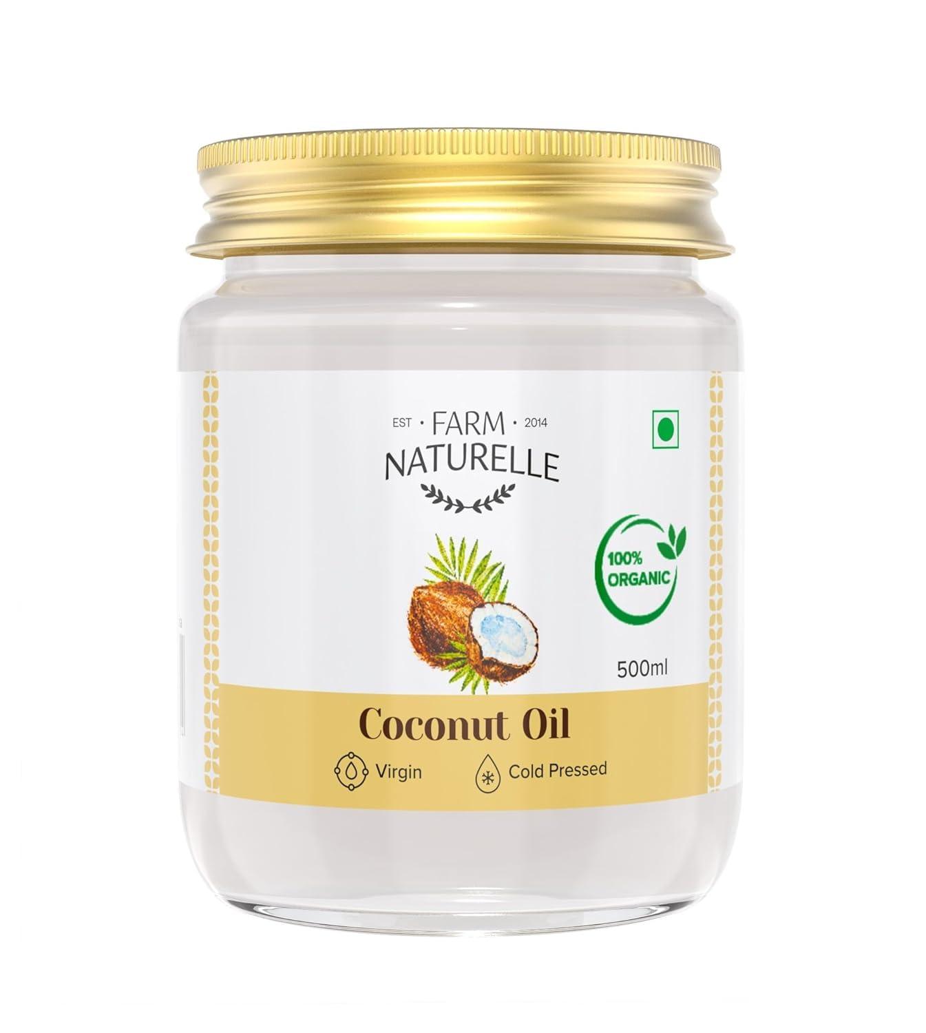Farm Naturelle Farm Naturelle -100% Pure Organic Extra-Virgin Cold Pressed Coconut Oil 550ml | Aroma for Cooking & Healthy Skin and Hair | 100% Vegan (Glass Bottle -550ml)