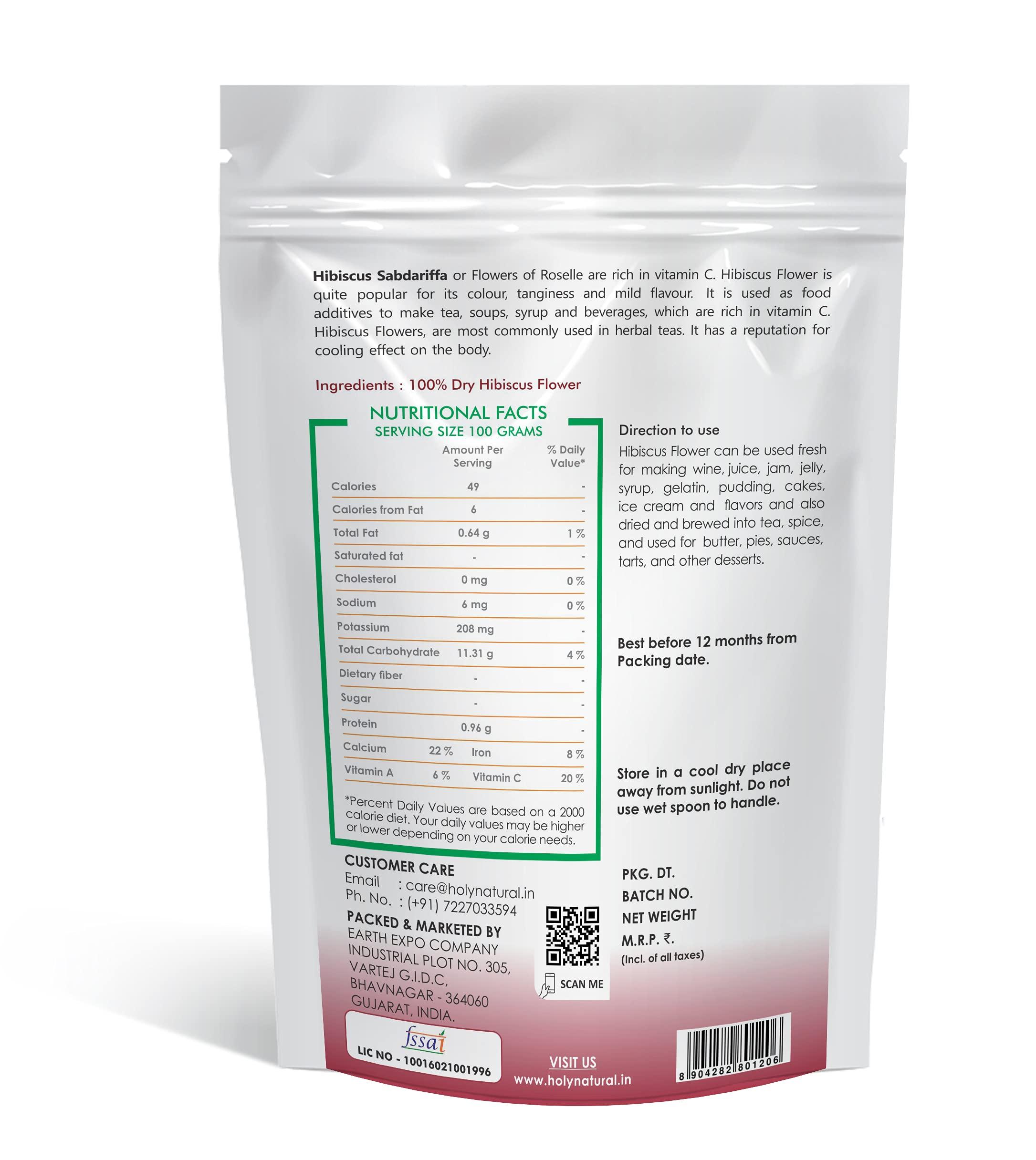 Holy Natural - The Wonder of World Holy Natural - The Wonder of World Hibiscus Flower For Hot And Ice Tea | Know As Dry Hibiscus Sabdariffa, Rosella Flower | Use Also Cocktails And Mocktail & Syrups | 200 Gm