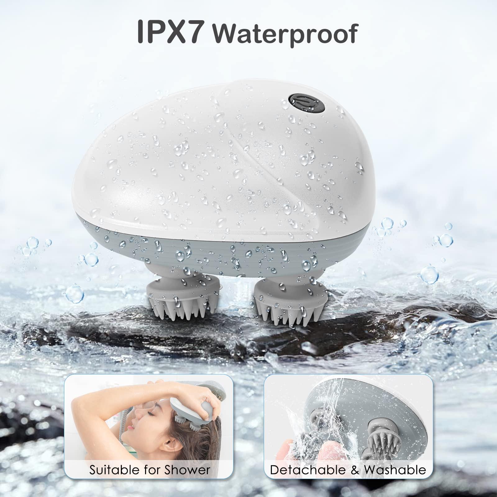 fomey Fomey Electric Scalp Massager, 3 Modes Head Massager Scalp Hair Growth Portable Waterproof Pet Massager for Dogs and Cats with 4 Massage Heads Deep Clean and Stress Relax, Gifts for Men Dad