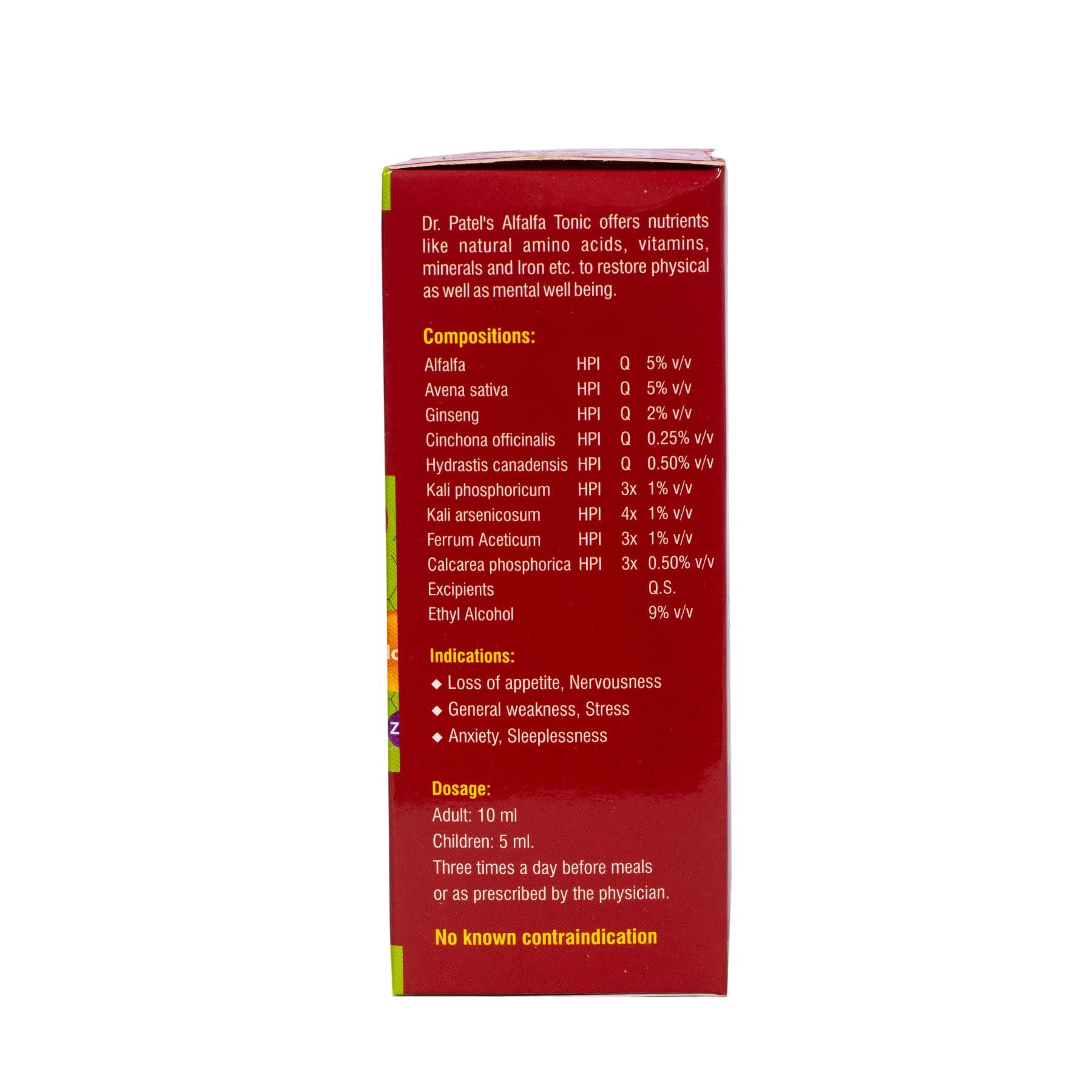 DR PATELS HOMEOPATHIC MEDICINES Dr Patel\'s Homeopathic Alfalfa B12 Syrup Sugar-Free Health Tonic | Appetite Support, Stress Relief, Energy Boost - 200 ml