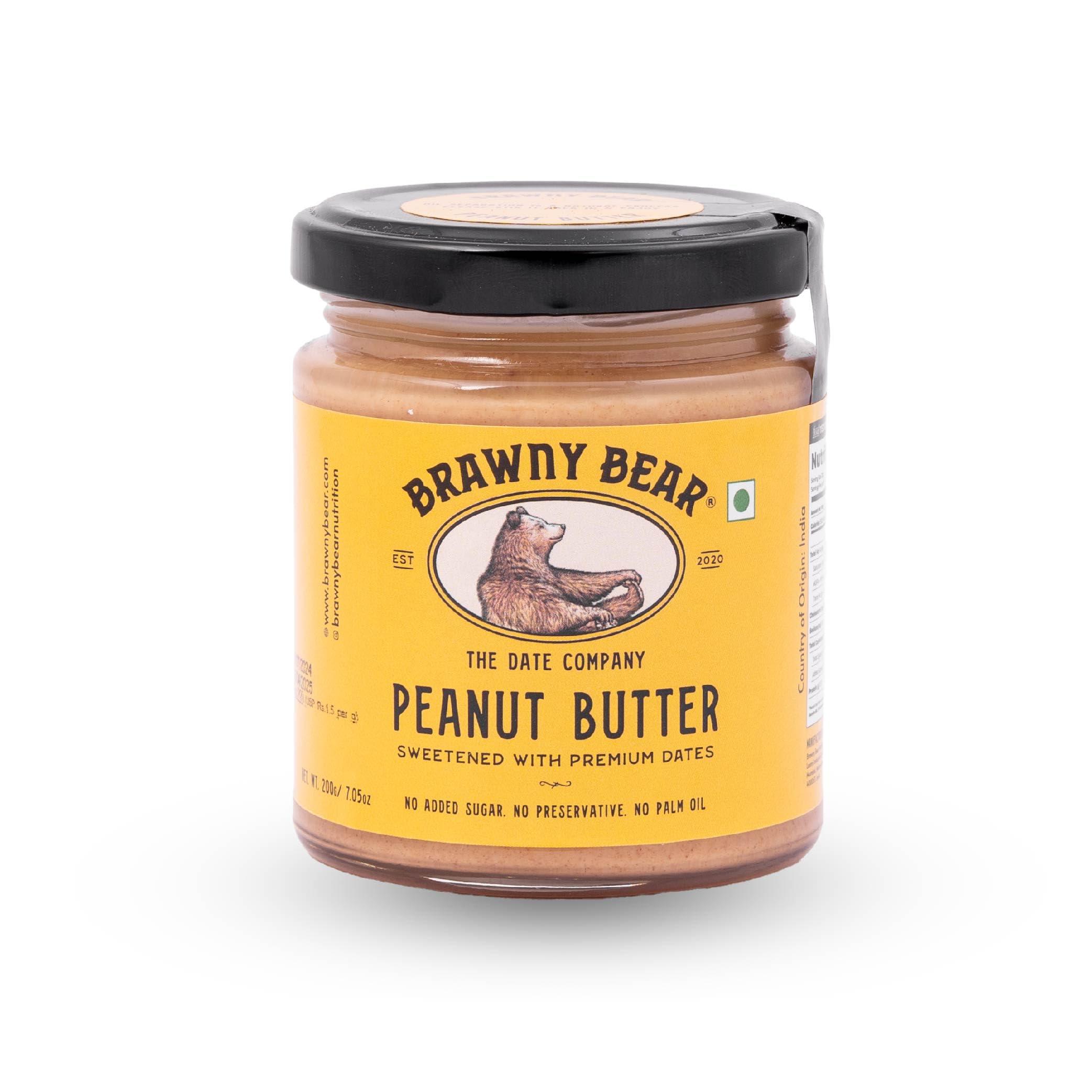 Brawny Bear Brawny Bear Peanut Butter, 100% Natural Sweetened with Dates, Smooth Healthy Nut Butter with No Added Sugar and Preservatives, Low GI, Vegan, High in Protein Spread  200 gm