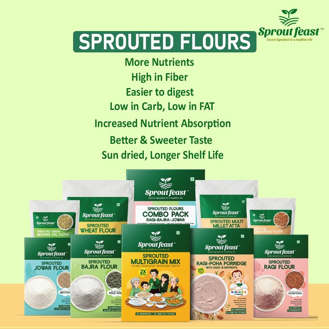 Sprout Feast Sprout Feast Sprouted Ragi Flour 800 gm |100% Homemade & Naturally Dried Sprouted Ragi Flour| Gluten Free | Suitable for All Age Groups| Nachni Flour | Ragi Malt | Finger Millet Flour|