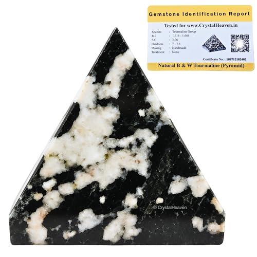 Crystal Heaven Certified Black and white Tourmaline Pyramid - 1\" Inch Crystal Pyramid for Positive Energy, Vastu, Reiki and Chakra Healing