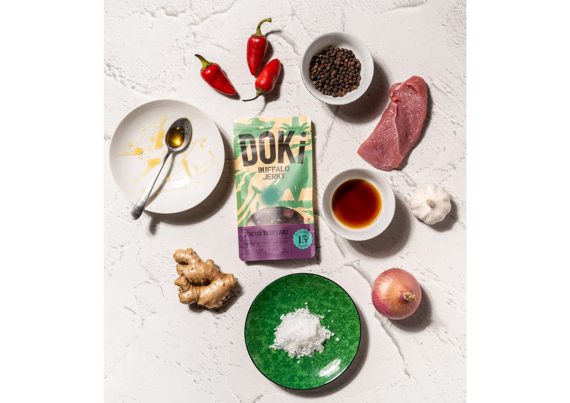 Doki DOKi Buffalo Jerky for Humans (5 Flavours) (High Protein, Low Calorie, All-Natural, Gluten Free, Ready-to-eat meat))