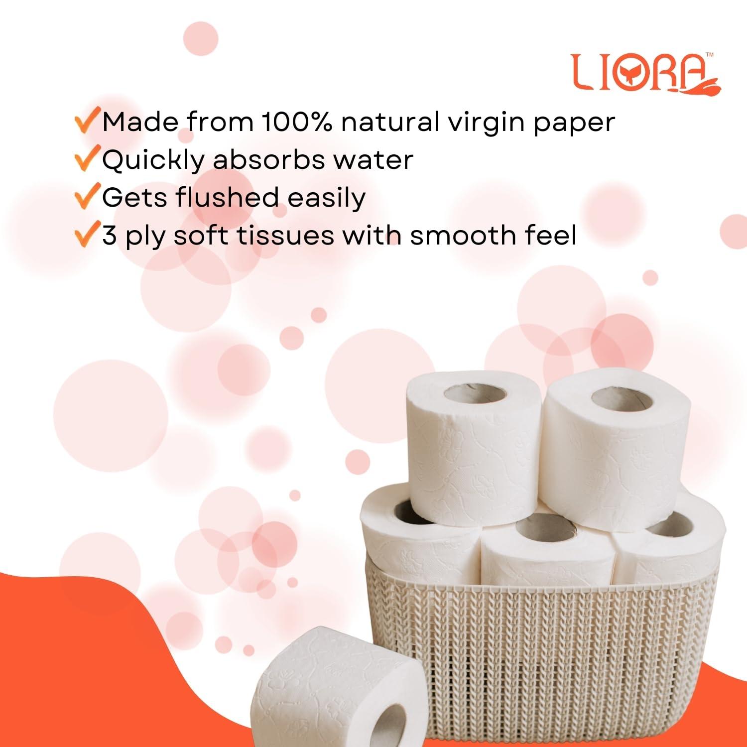 Liora Liora 3 Ply Toilet Tissue Paper Roll 10 in 1, Pack of 2, Soft Toilet Paper Rolls Multi layer, Highly Absorbent Toilet papers Rolls, 235 Pulls/Roll (2,350 Sheets)