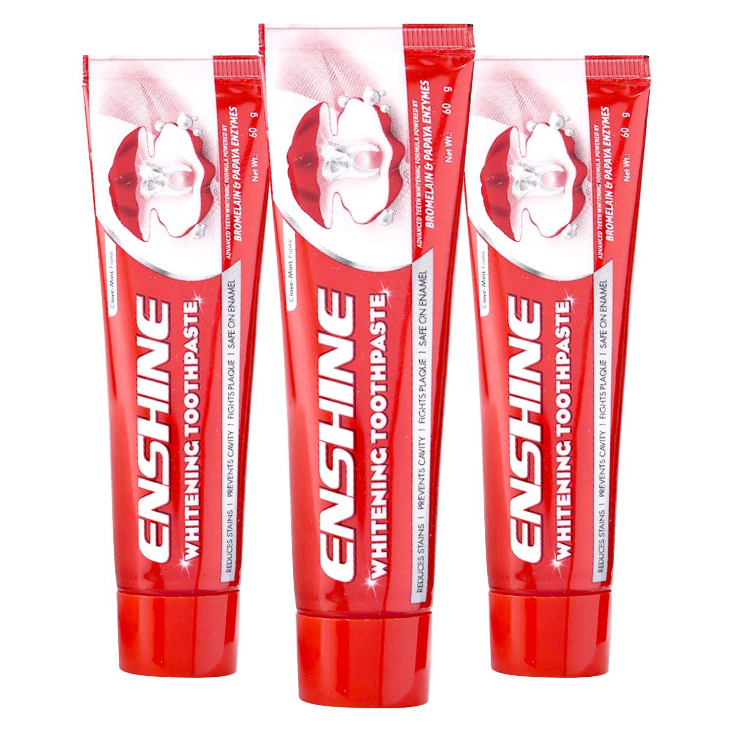 ENSHINE Enshine Teeth Whitening Toothpaste | With Papaya Enzyme & Bromelain | Removes Stains & Prevents Discoloration | Non-Toxic & Cruelty-Free Pack of 3(100gm)
