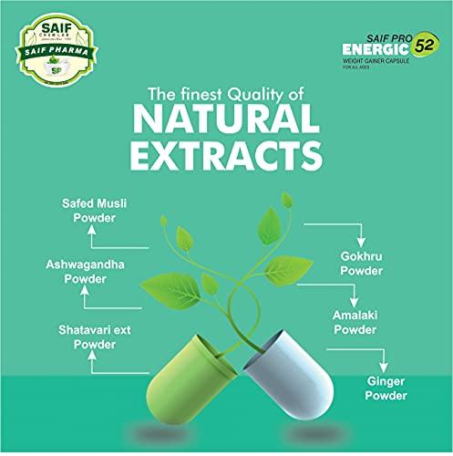 PLEASURE HUNT PLEASURE HUNT Saif Pro Energic 52 Herbal Weight Gainer Capsule For Fast Weight & Muscle Gain, Daily Muscle Building, Supplement For Muscle Growth, Stamina & Strength, For Men & Women - 60 Cap