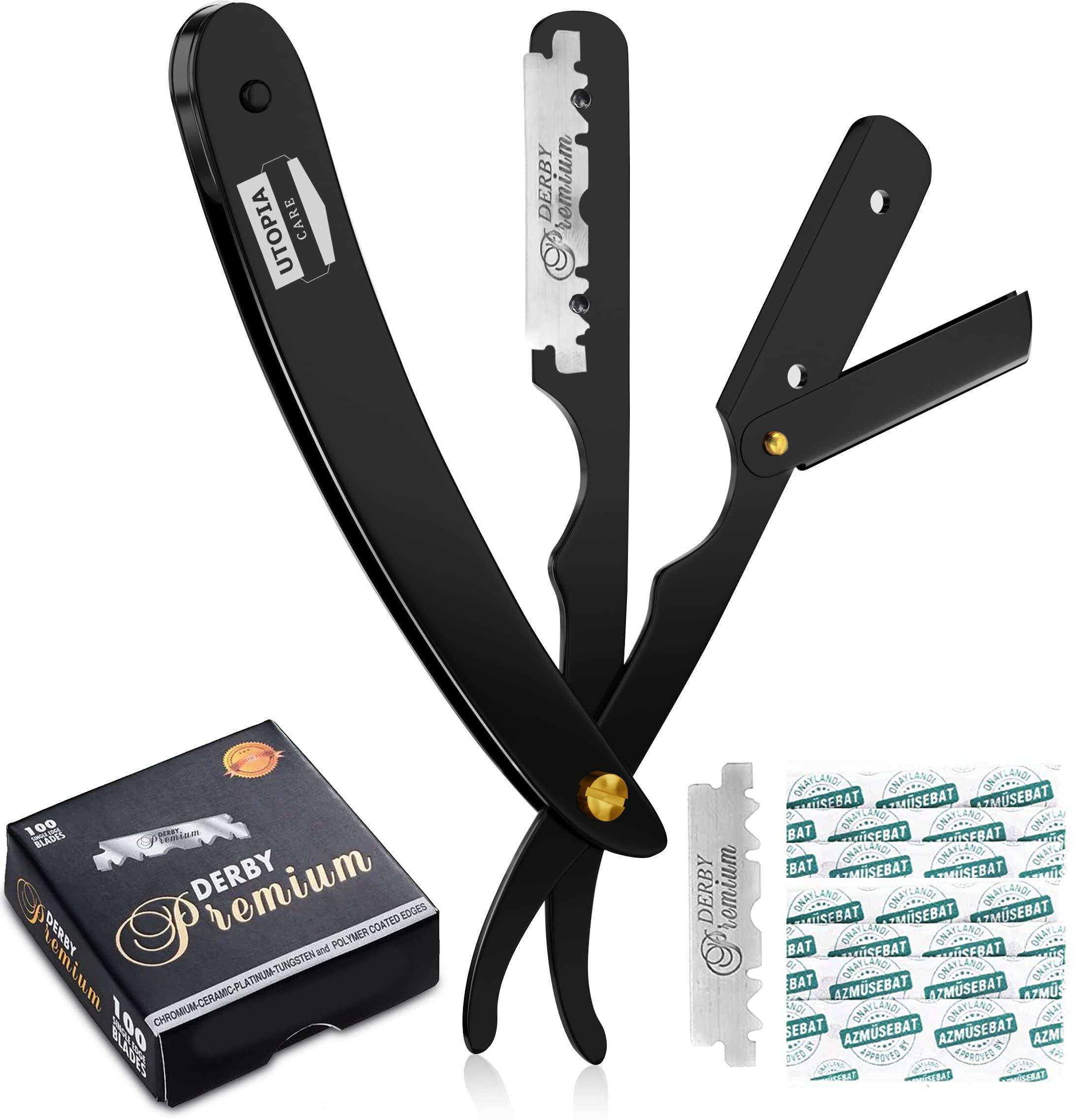 Utopia Care Professional Barber Straight Edge Razor Safety with 100 Derby Blades - 100 Percent Stainless Steel - by Utopia Care