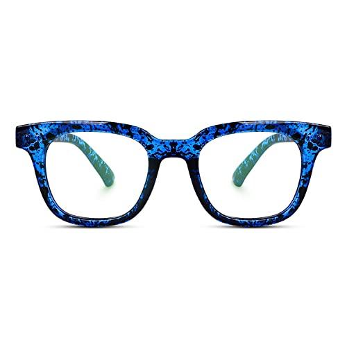 Dervin Dervin Blue Light Blocking Computer Glasses Gaming Filter Transparent Square Eyeglasses for Eye Protection Men and Women, Tablet/Laptop/Mobile/TV, Anti-blue & Anti eyestrain (Blue-Print)