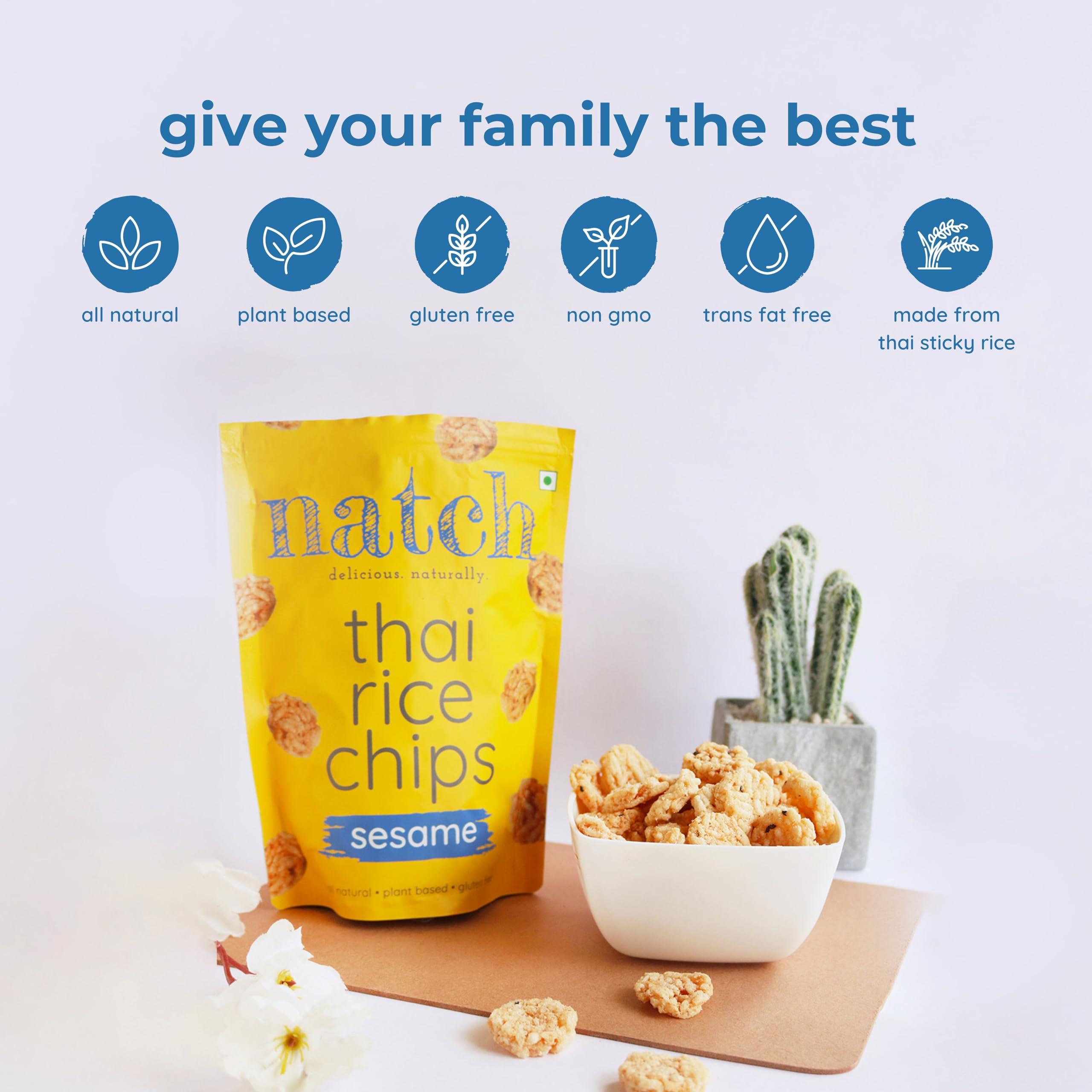 natch Natch Thai Sticky Rice Chips, Gluten Free, Party Family Pack, Vegan, All Natural Crunchy Crackers (Sesame) 100 Gm (Pack of 3)