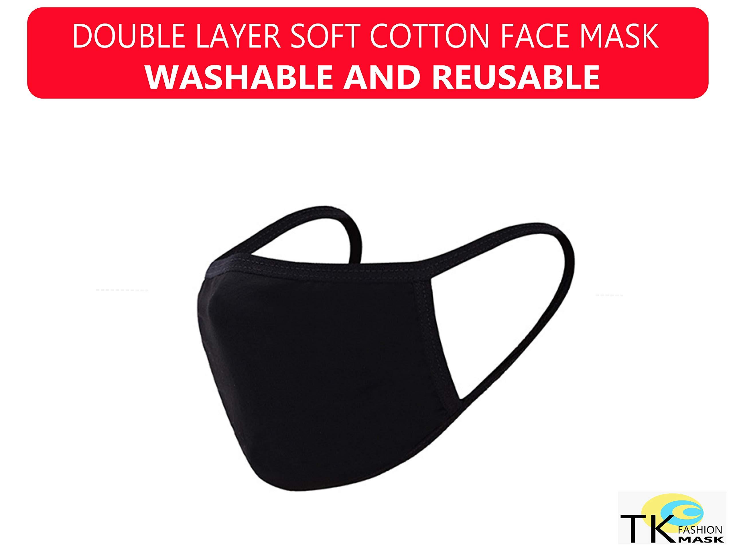 TK FASHION MASK Black Face Mask Soft Cotton Comfortable Washable Reusable Breathable Stretchable (10 Pieces)