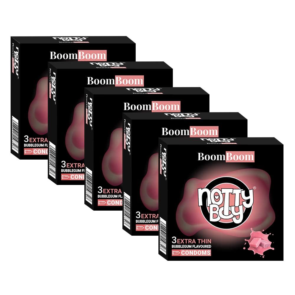 NOTTY BOY NOTTY BOY Ultra Thin Bubblegum Condom For Men | Flavoured For Oral Joy, Smells Good, Natural, Lubricated - 15 Units (Pack of 5)