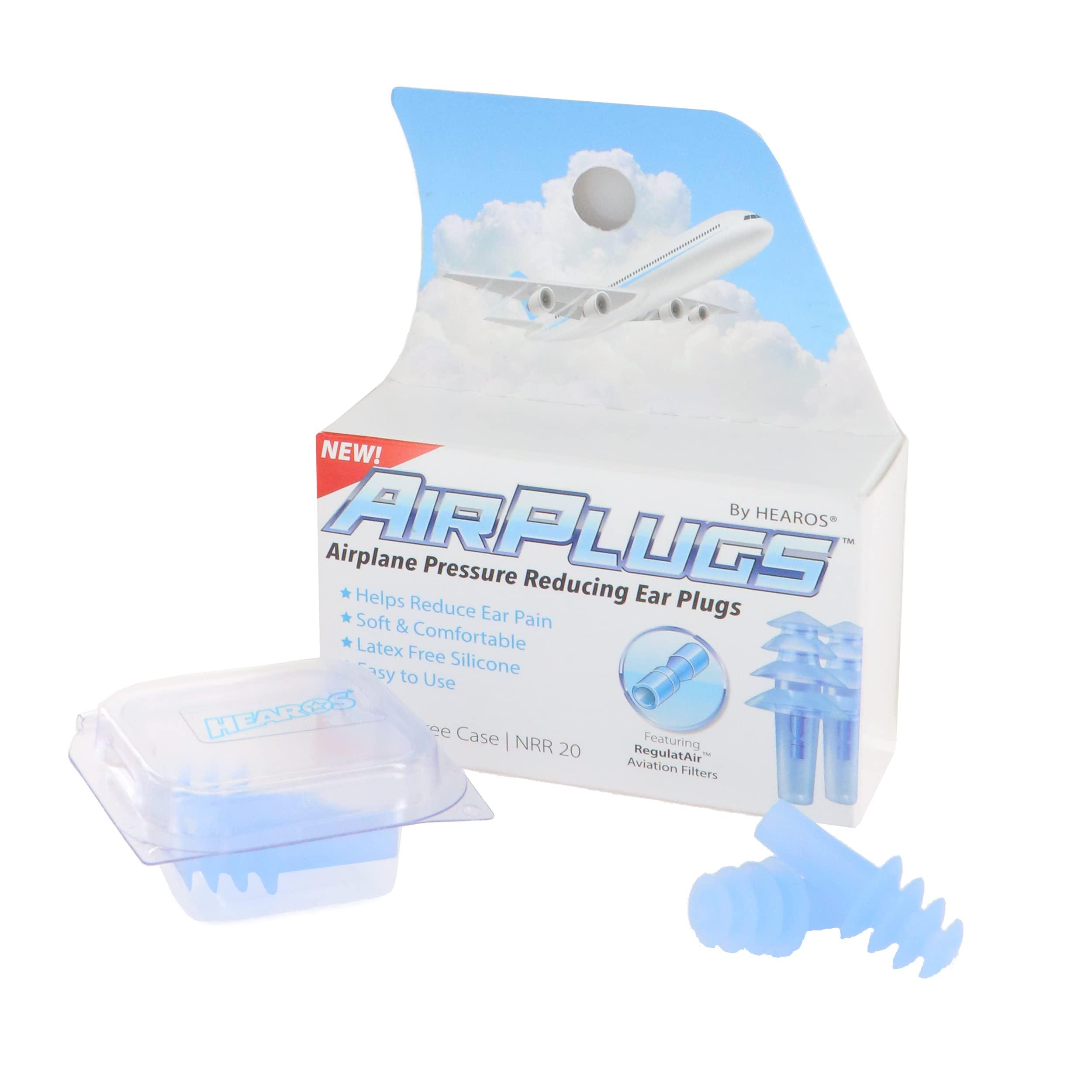 HEAROS HEAROS AirPlugs Airline Pressure Reducing Earplugs, 1 Pair + Free Case, Latex Free Silicone, Reduce Ear Pain, NRR 20, Clear (5805)