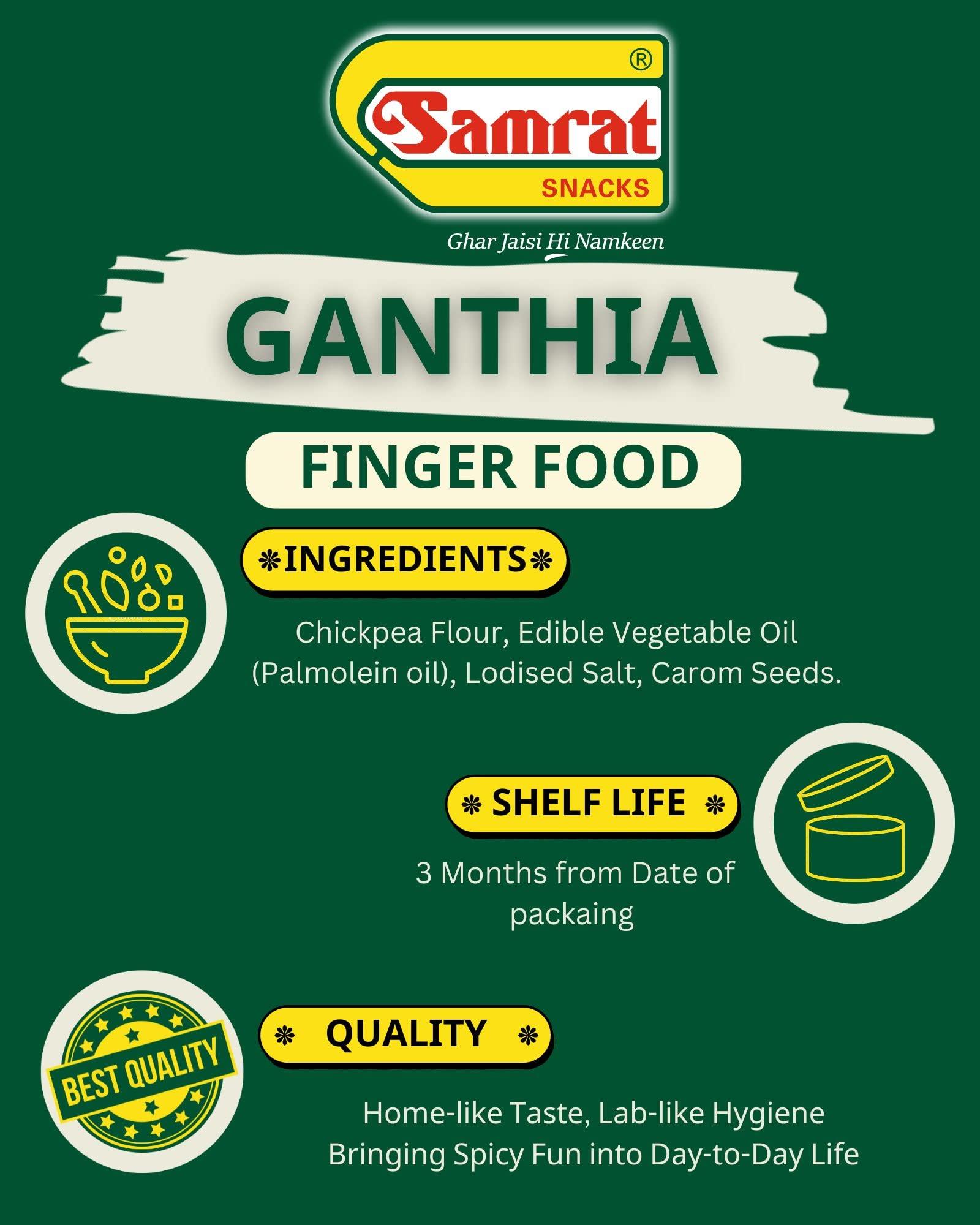 SAMRAT SAMRAT| GANTHIA Finger Food Crispy & Salted Taste Namkeen|Ghar Jaisi Hi Namkeen|Healthy Snacks|Every Day Fresh Indian Snacks |Traditional Indian Snacks| (400G)