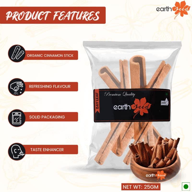 Earth Seed Earth Seed Cinnamon Bark Dalchini Whole Spice Healthy Delicious & Flavourful Khade Masale Hygienically Packed No Preservatives (15 Pcs, 25 gm)