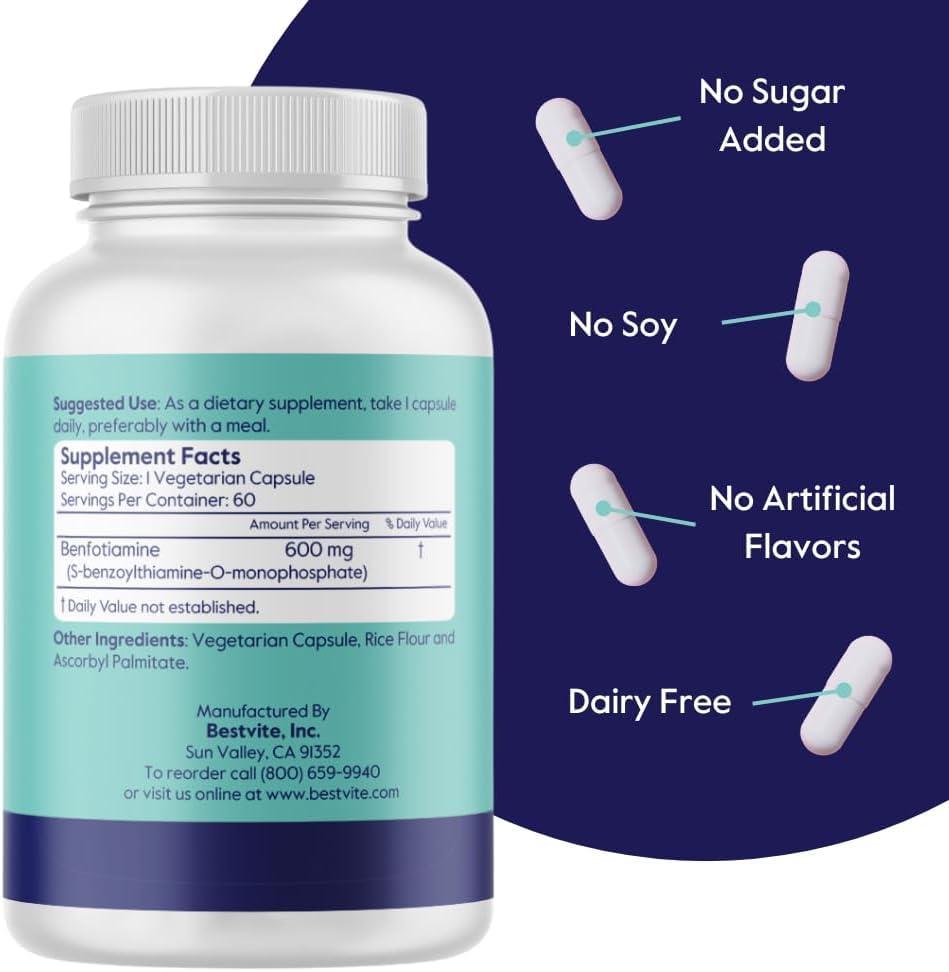ATHINIKA NUTRITION Athinika Nutrition ULTRA BENFOTIAMINE 600MG PER CAPSULE (60 VEGETARIAN CAPSULES) NO STEARATES - NO SILICON DIOXIDE - VEGAN - NON GMO - GLUTEN FREE - MAXIMUM STRENGTH BENFOTIAMINE