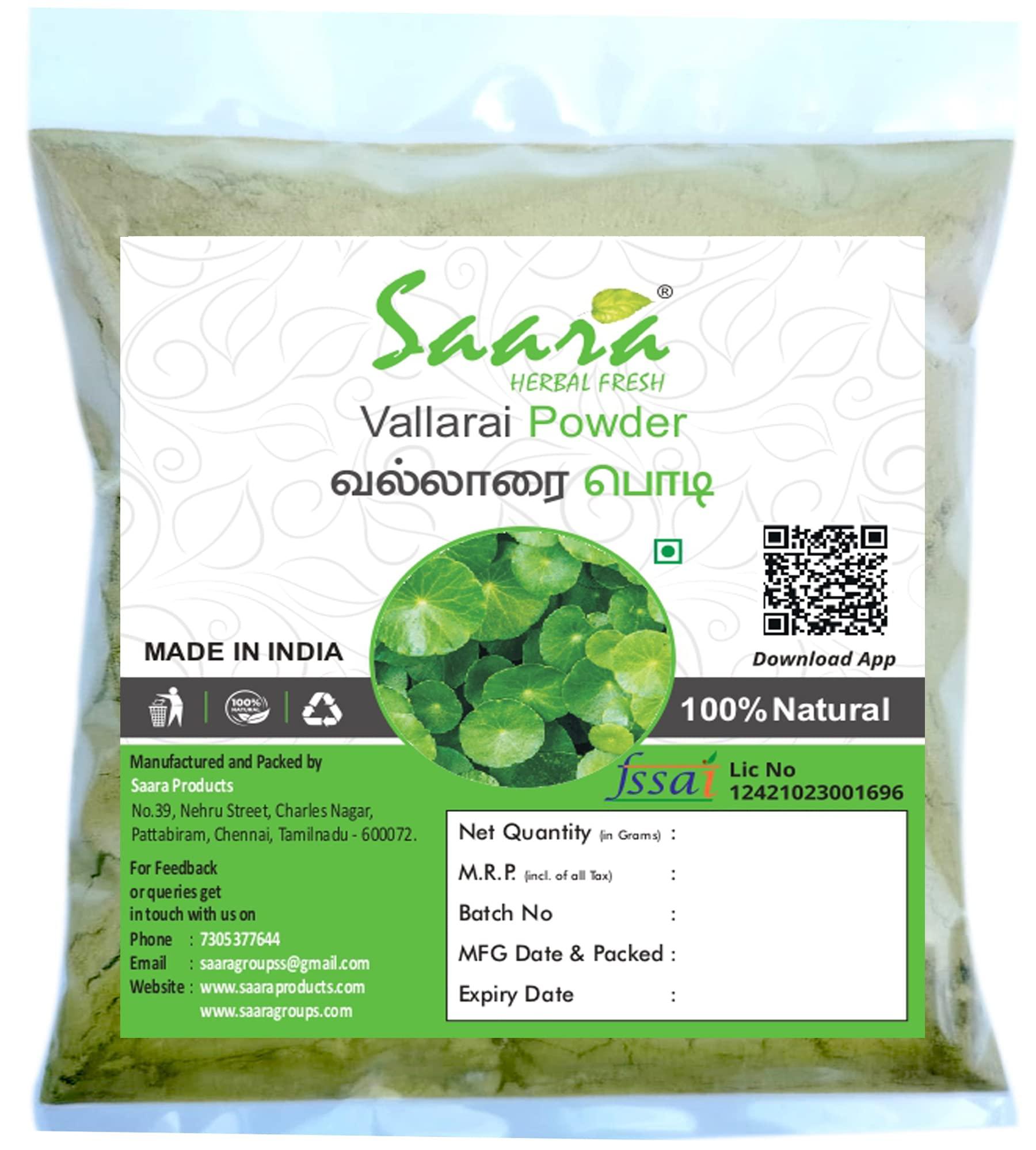 SAARA Saara HERBAL FRESH Vallarai Powder, 50g, Centella Asiatica, Gotu Kola Powder, Pennywort, Brahmi Booti, Saraswati, Vallarai keerai Powder, (pack of 1 x 50g)