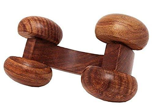 CraftsCollectionStore Crafts Collection Store Wooden Massager Handheld Body Calf Massager, Acupressure Roller Massager, Pain Relief Plane Ring Two Sided Masager for Neck Shoulder & Body Relaxation Massager 4 Ball