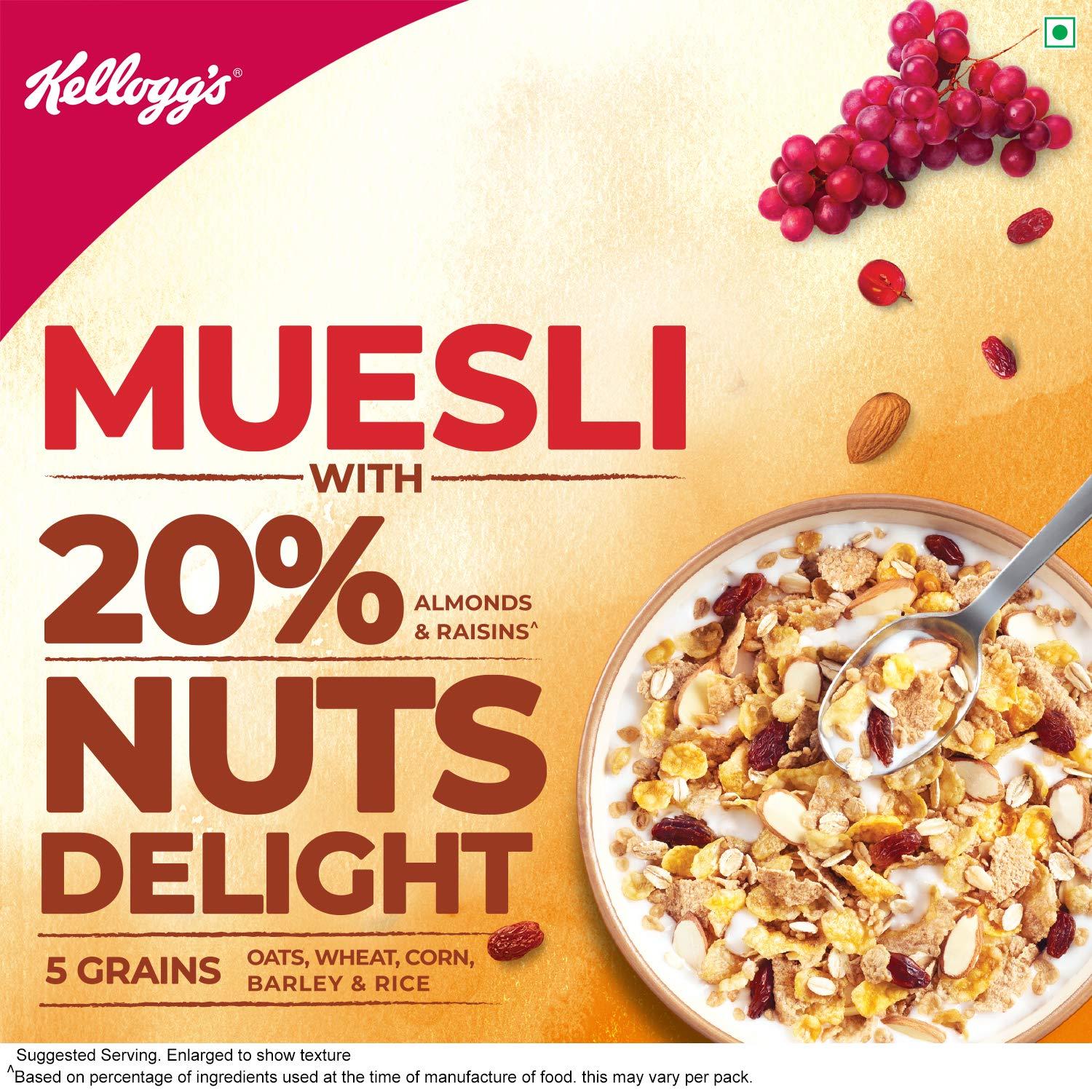 Kellogg's Kellogg\'s Muesli 20% Nuts Delight|Breakfast Cereal|High In Iron|High In Fibre|Naturally Cholesterol Free|240G Pack