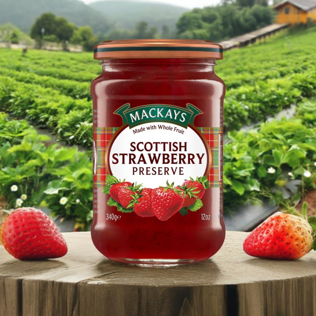 Mackays Mackays Scottish Strawberry Preserve Jam For Bread | Made In Small Batches | Vegan | No Artificial Color And Flavor | Gluten Free | Made With Whole Fruits - 340gm