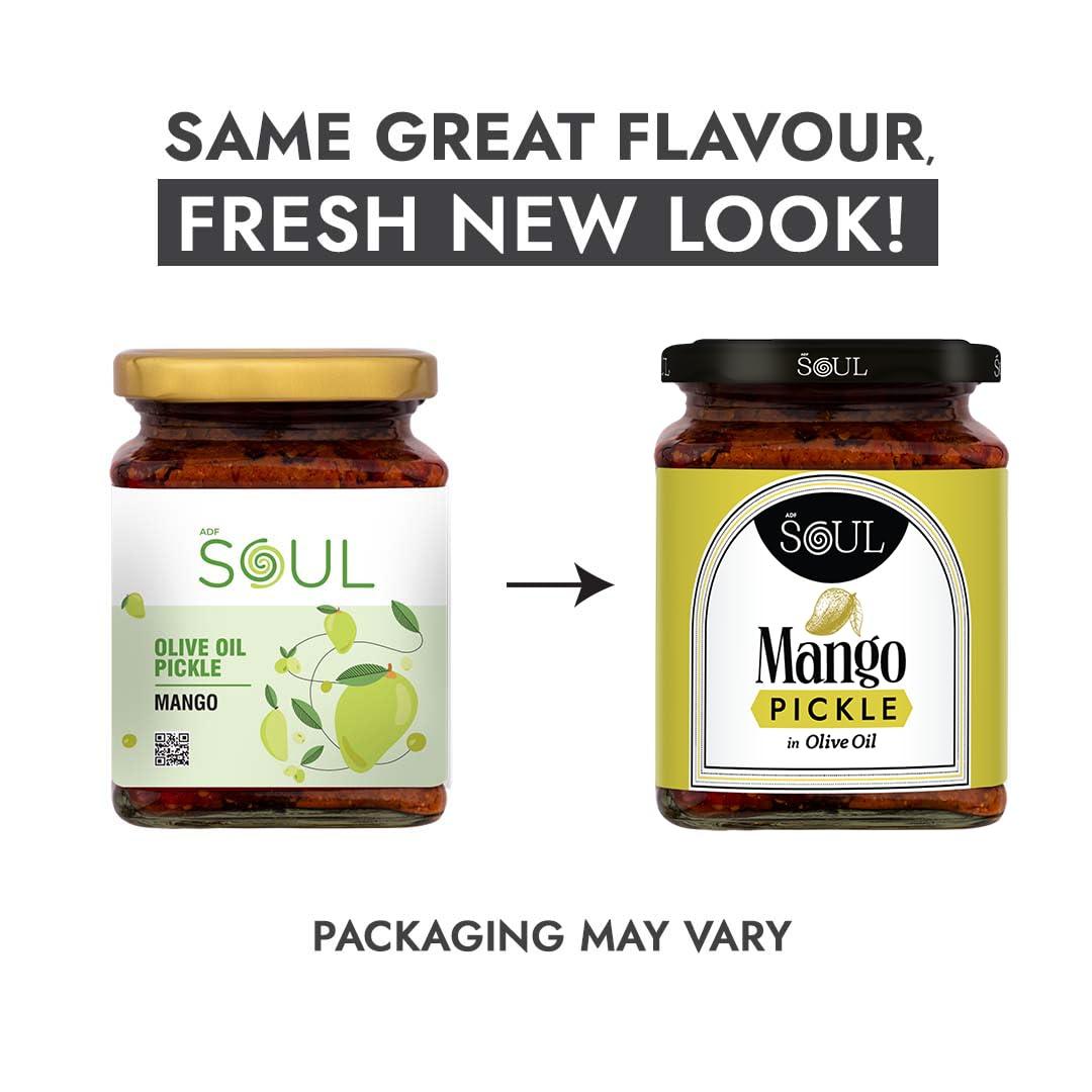 ADF Soul Soul Pickle In Olive Oil Combo Pack of 2 (Mango Pickle 265 GM + Garlic Pickle 275 GM)
