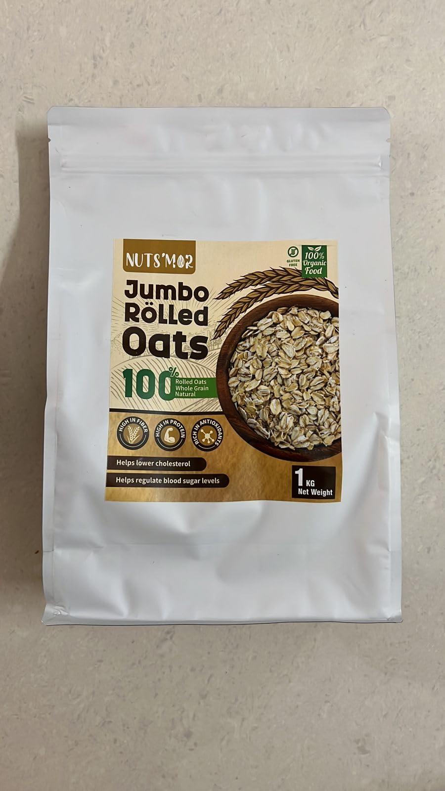 NUTS\'MOR NUTS\'MOR Jumbo Rolled Oats, 1Kg Gluten Free Oats High-fiber Breakfast Cereal/Use for Baking, Granola and Oatmeals