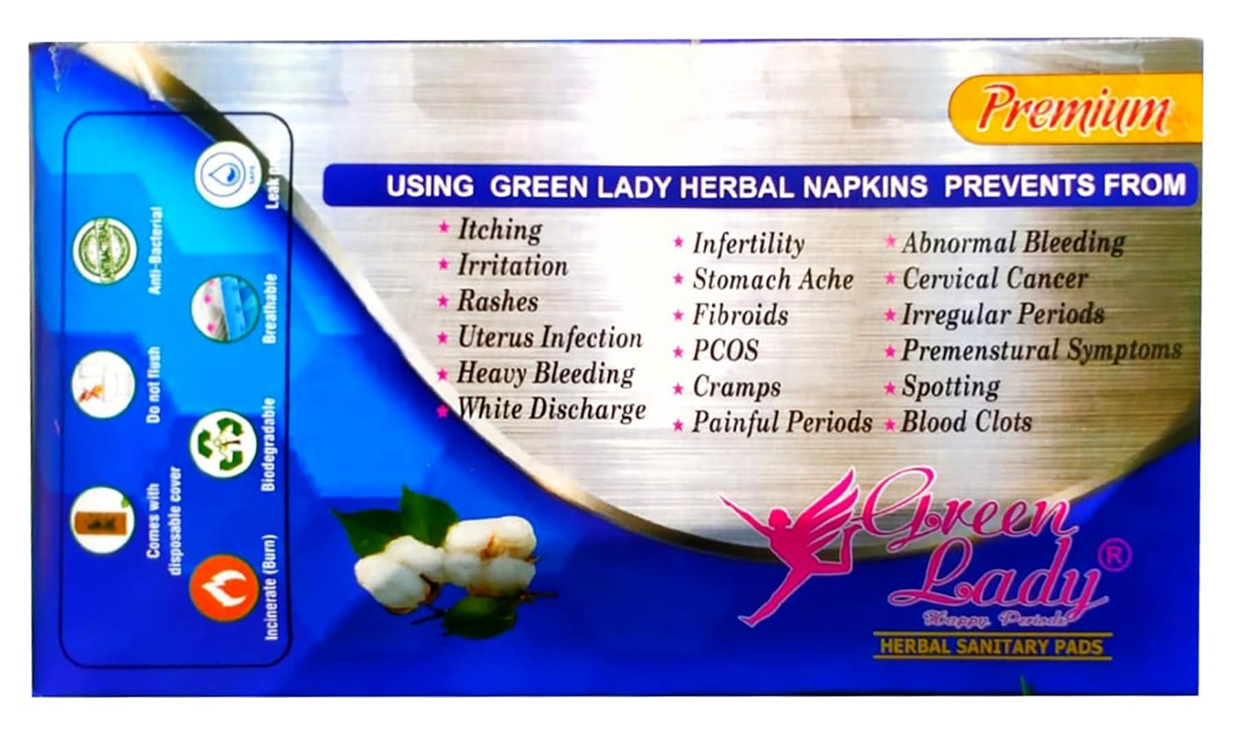 Green Lady Green Lady Premium Organic Biodegradable Herbal Sanitary Napkin Pads/with buttons /6 Pads/Chemical Free and Natural/Upto 100% leakage protection/Odour Control/XXL pad/Disposble wrapper/Rash-Free