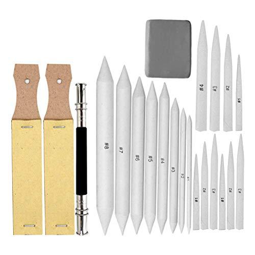 HEALLILY 23 Pcs Stumps and Tortillions Set Sandpaper Pencil Sharpener Pointer Pencil Extension Tool and Eraser for Student Sketch Drawing Supplies
