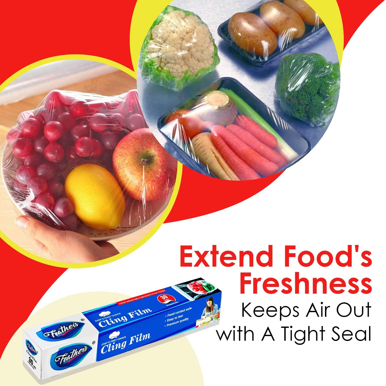 Feather\'s Feathers Cling Film Wrap Food Biodegradable Multipurpose Food Wrapper Non-Stick Microwave Safe (Pack of 2, 30m) (30 Meter)